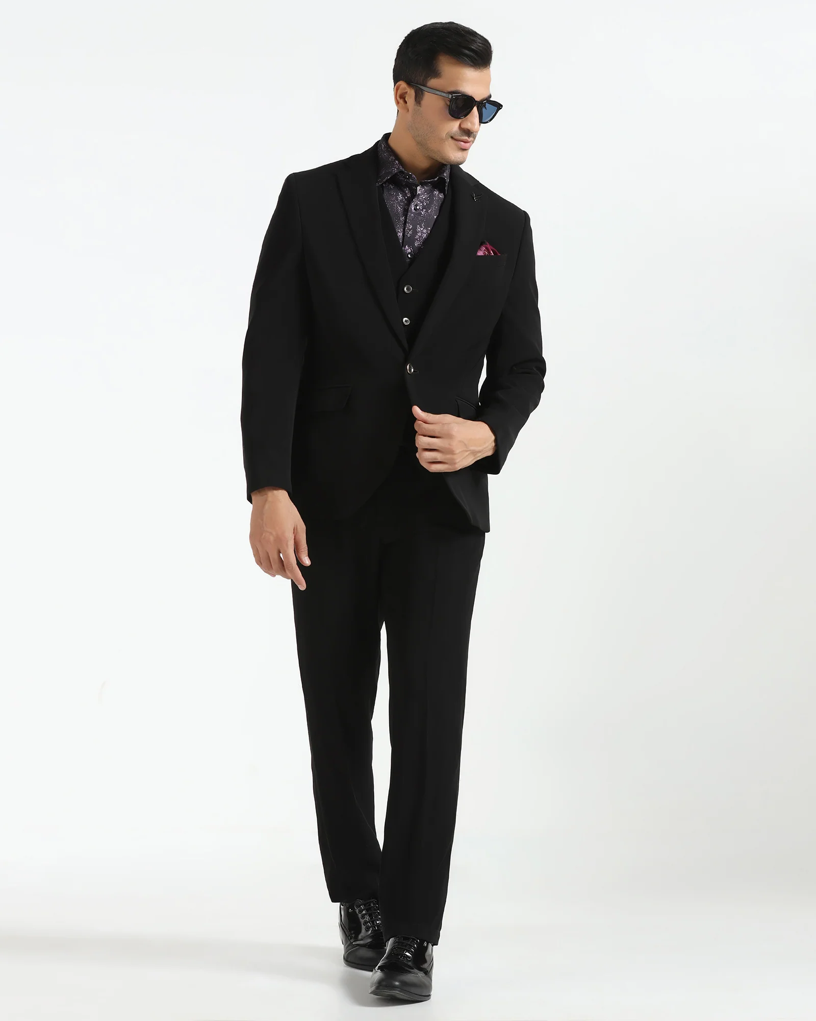Three Piece Black Solid Formal Suit - Rostov - Image 8