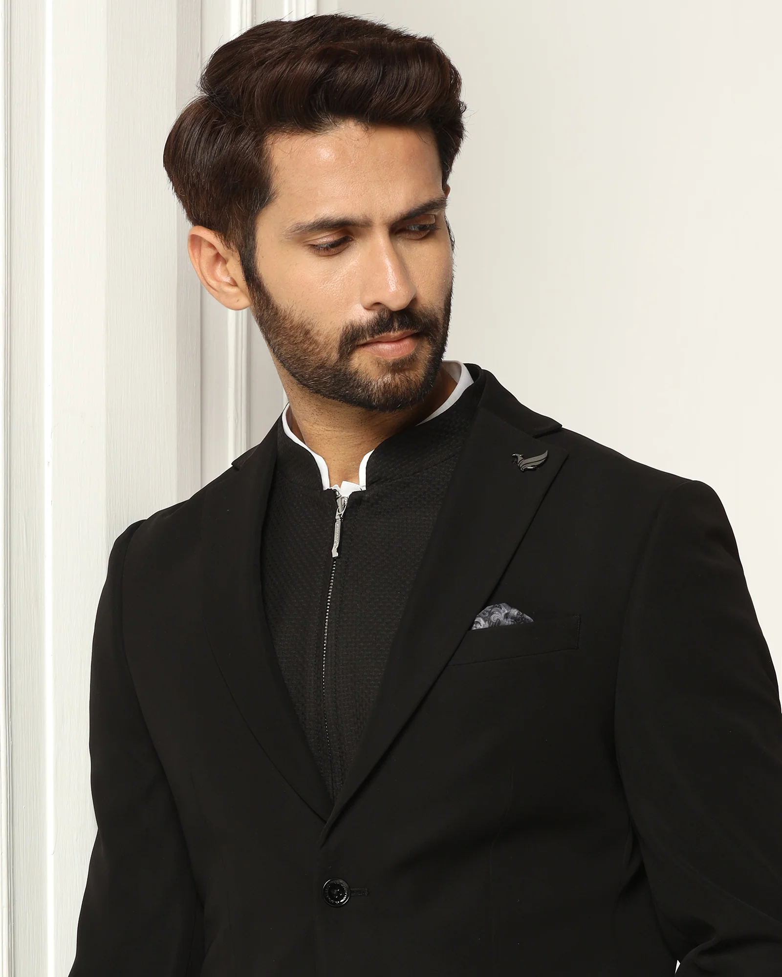 Three Piece Black Textured Formal Suit - Josfer - Image 4