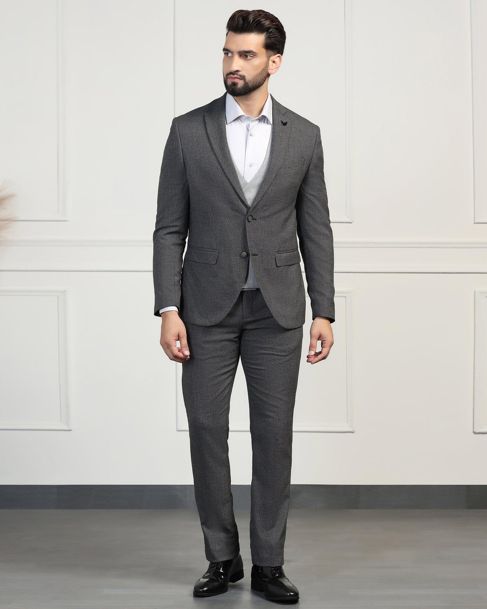 Three Piece Black Textured Formal Suit - Helm - Image 3
