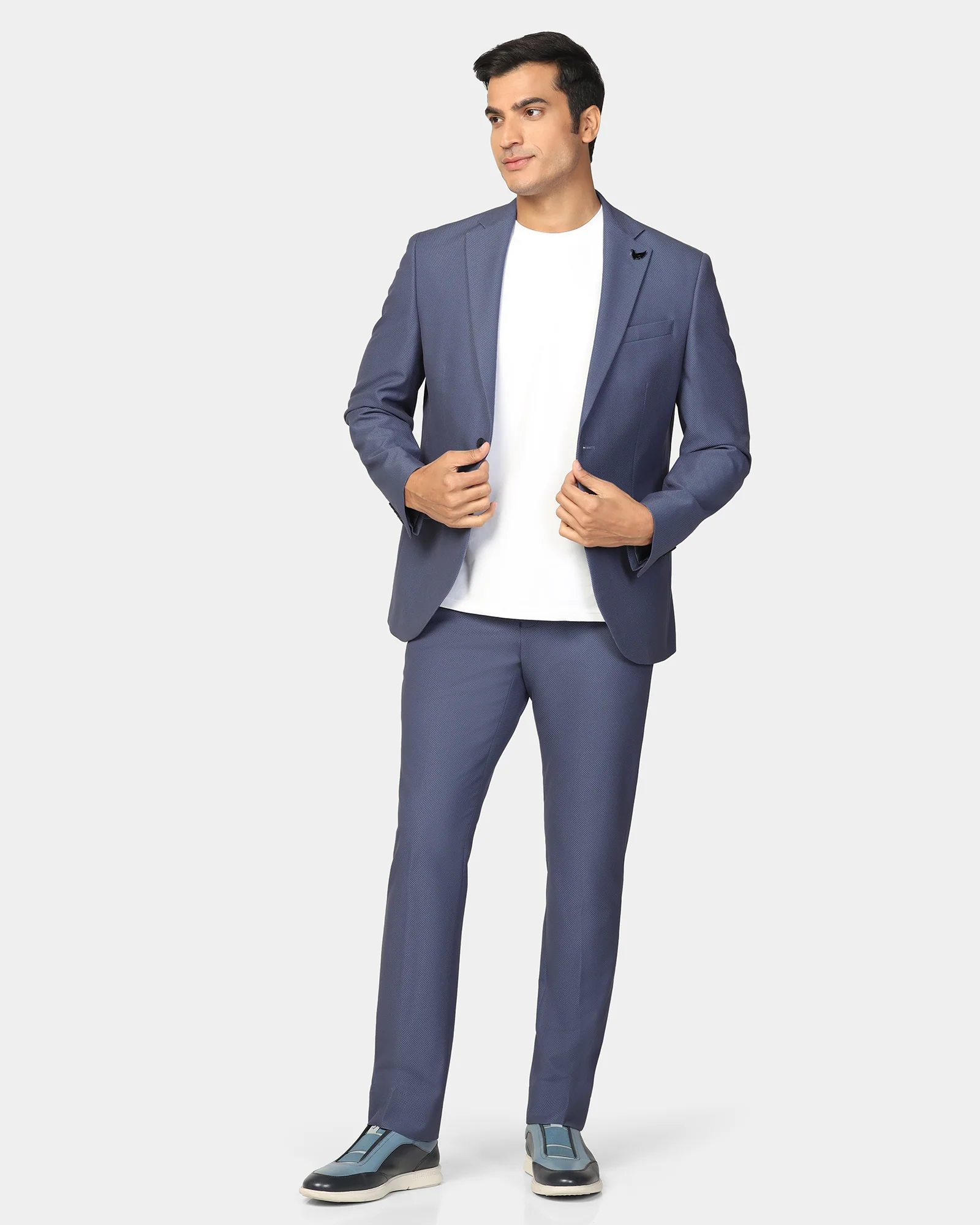 Three Piece Blue Textured Formal Suit - Ronnie - Image 8
