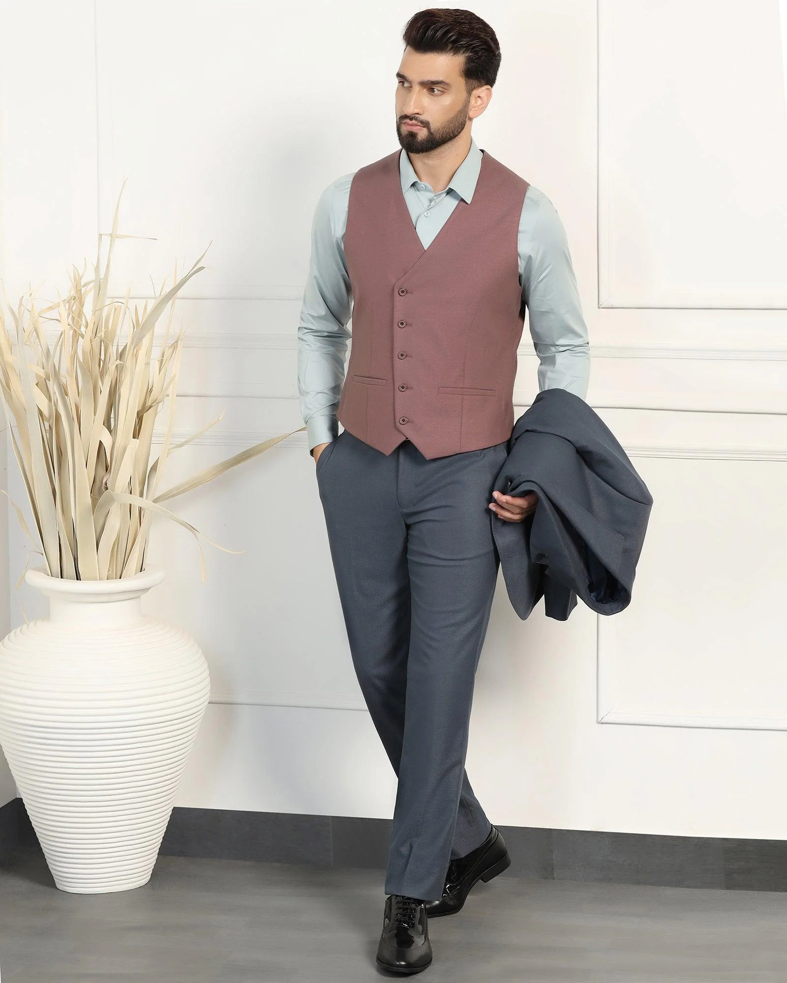 Three Piece Blue Textured Formal Suit - Donnie - Image 9