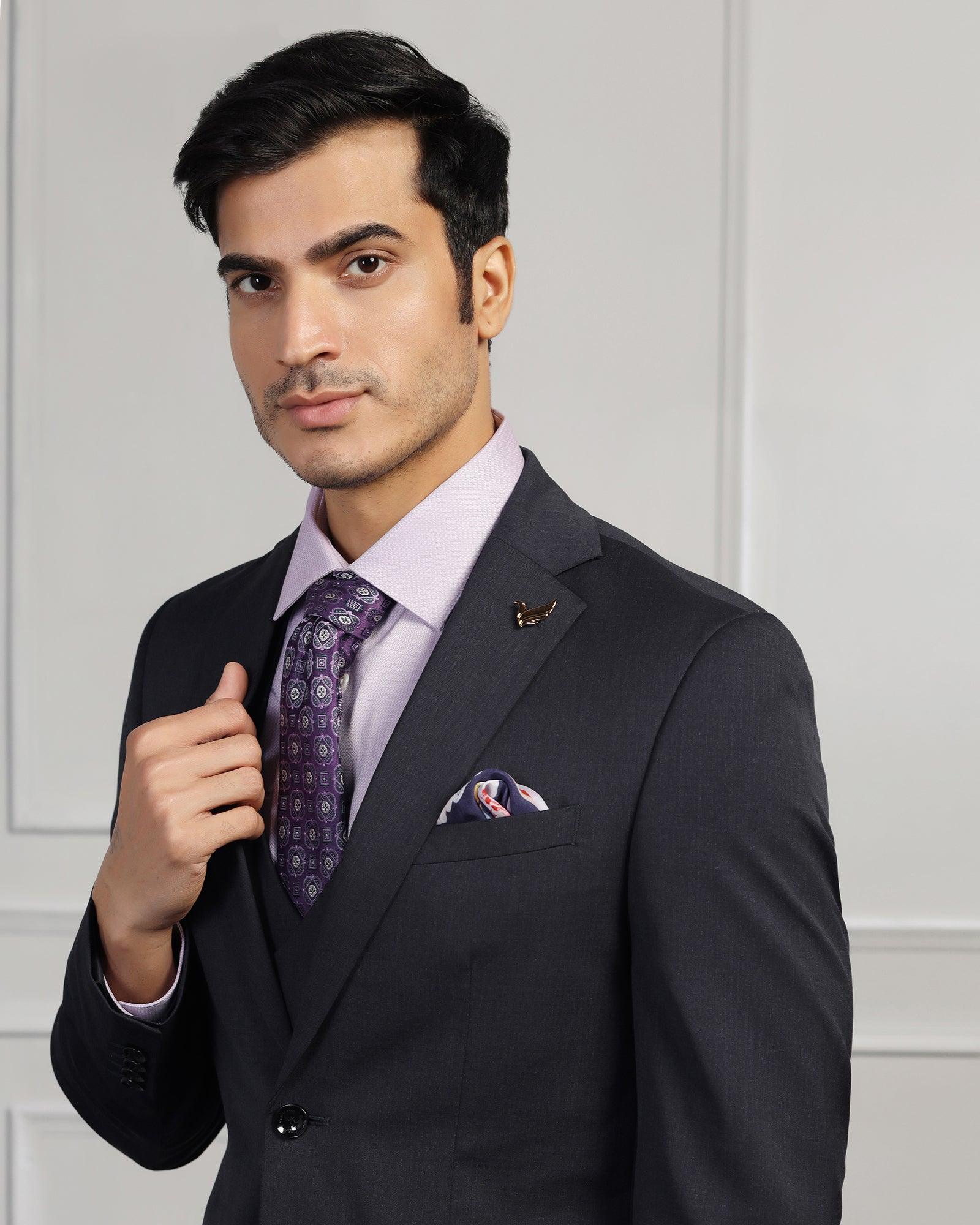Luxe Three Piece Charcoal Solid Formal Suit - Keno - Image 4