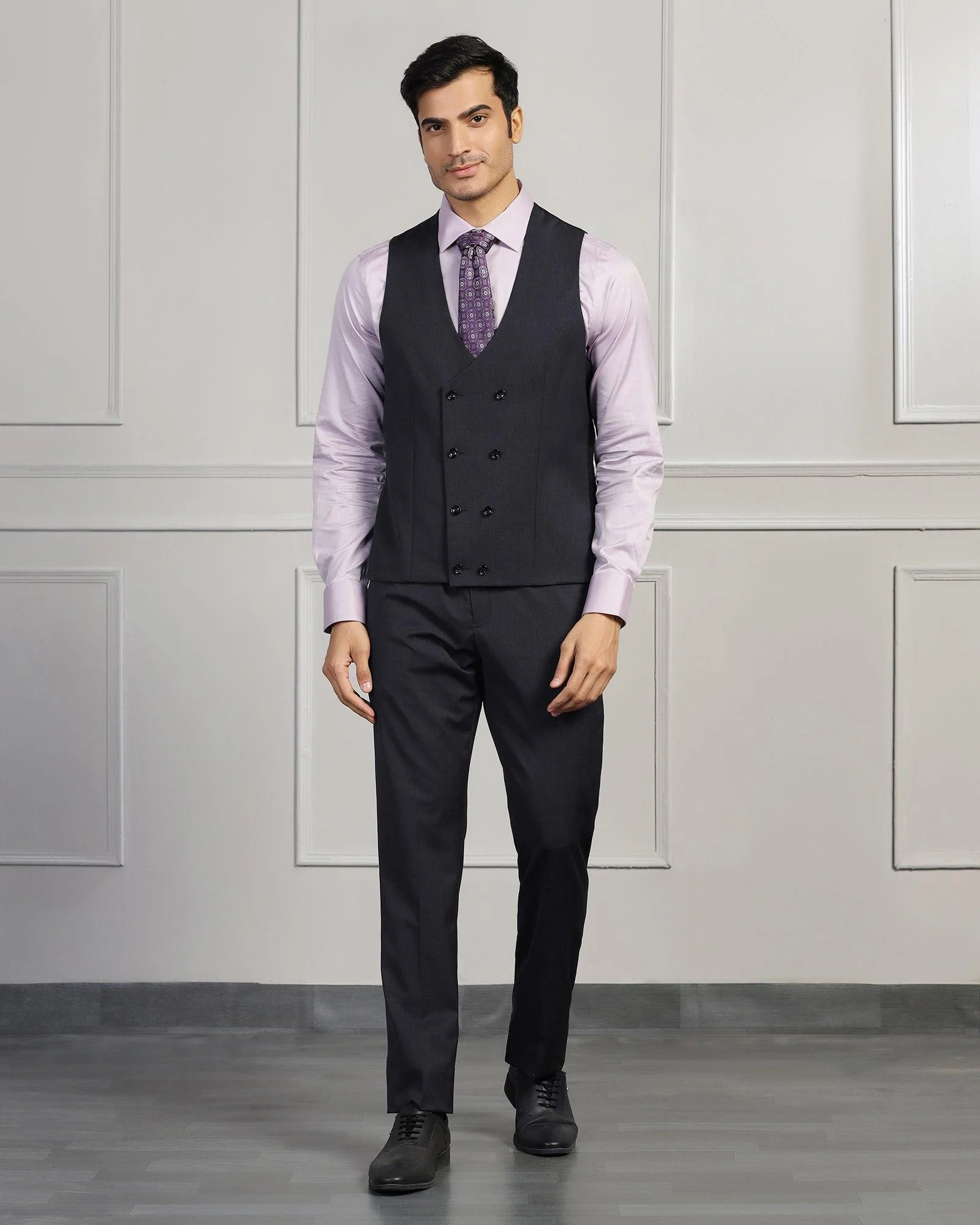 Luxe Three Piece Charcoal Solid Formal Suit - Keno - Image 5