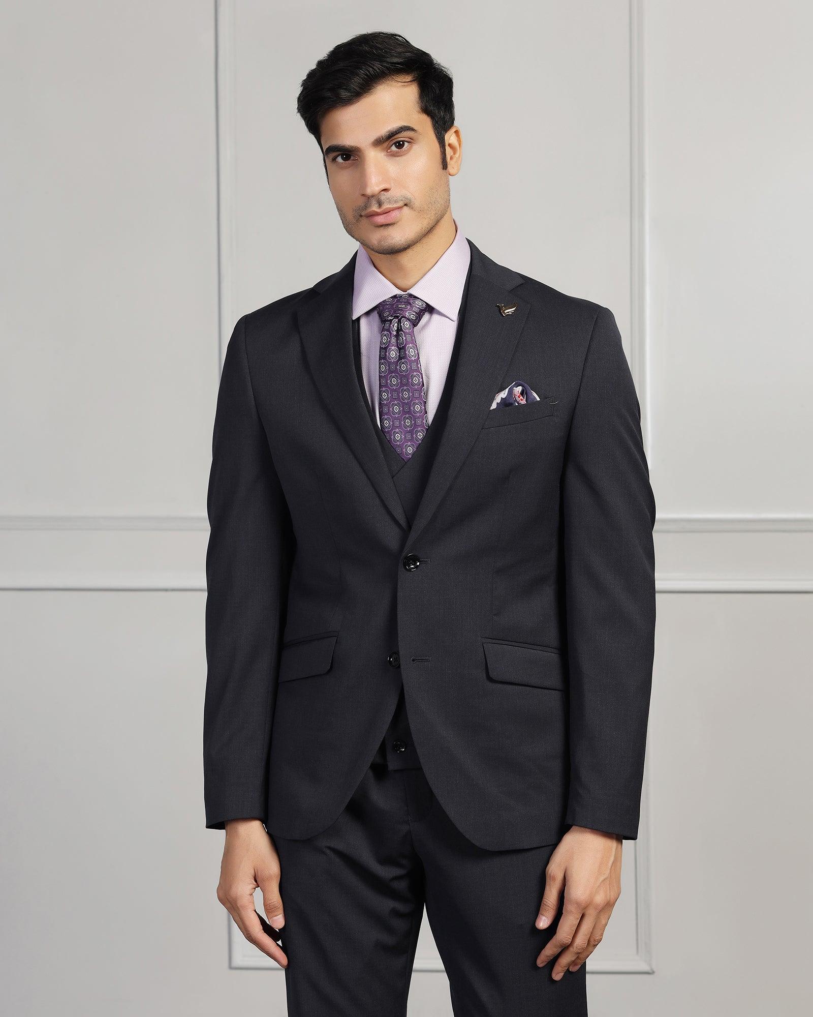 Luxe Three Piece Charcoal Solid Formal Suit - Keno - Image 9