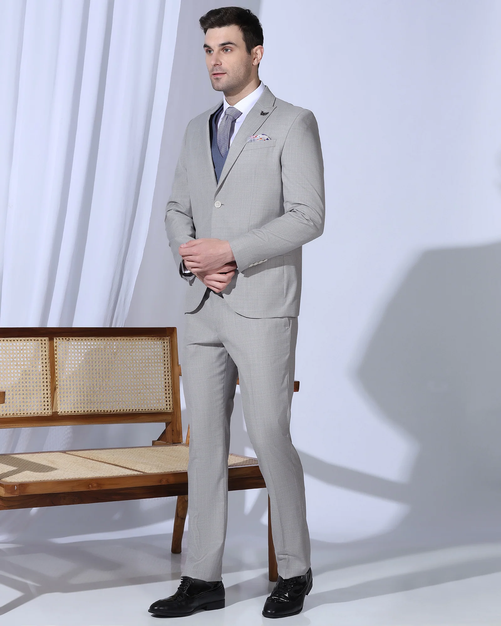 Three Piece Grey Solid Formal Suit - Oden - Image 9