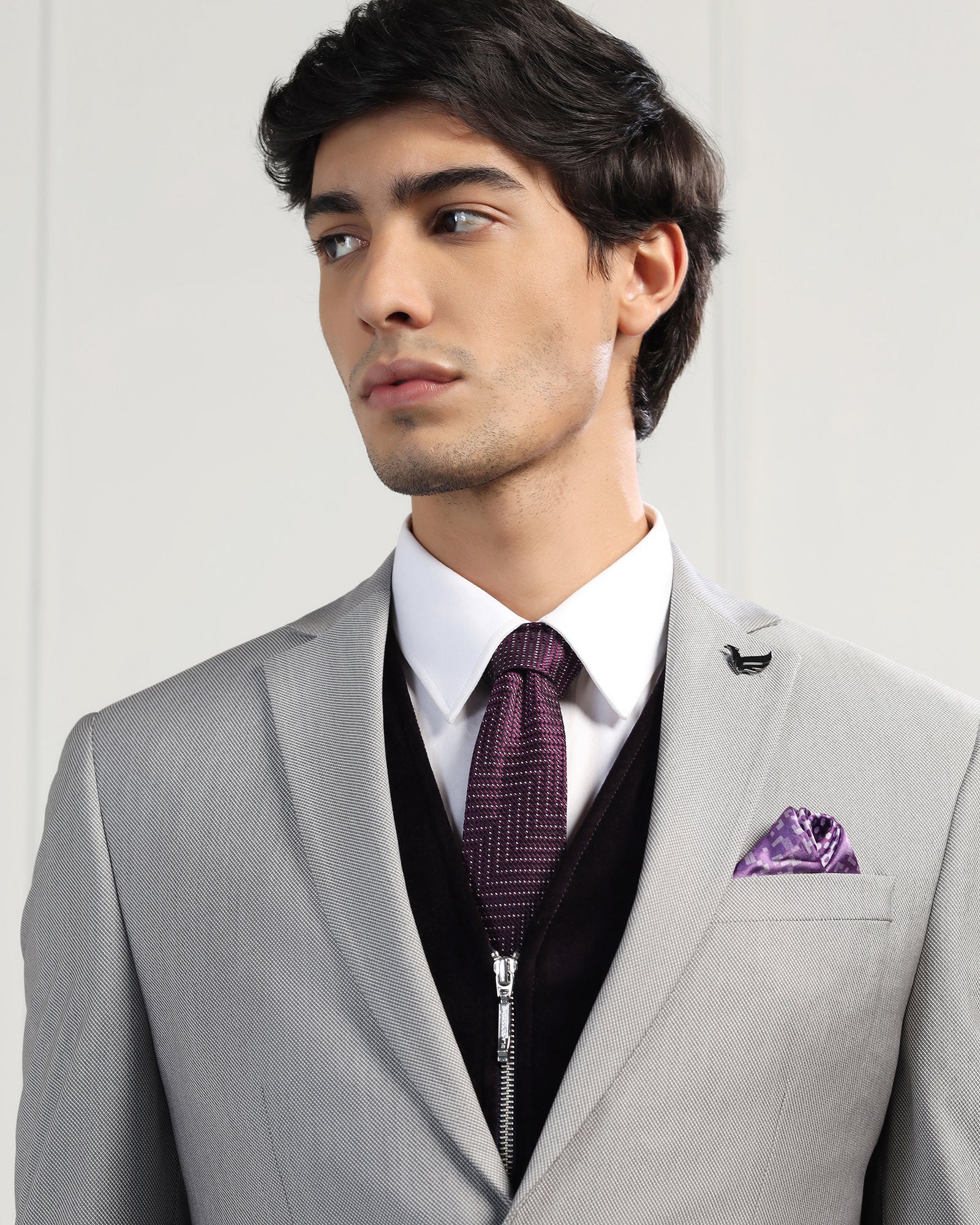 Three Piece Grey Textured Formal Suit - Inigo - Image 10