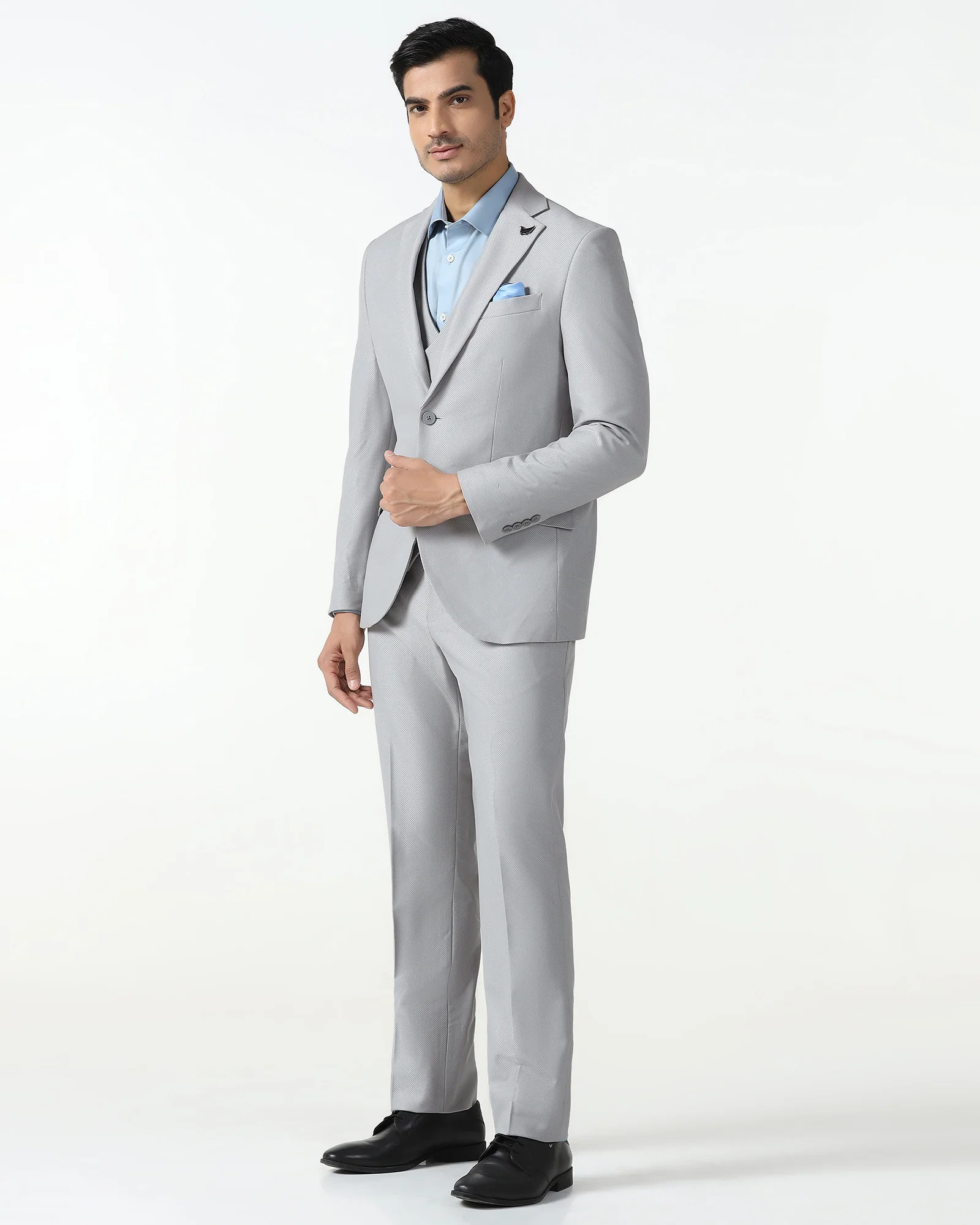 Three Piece Grey Textured Formal Suit - Kennie - Image 3