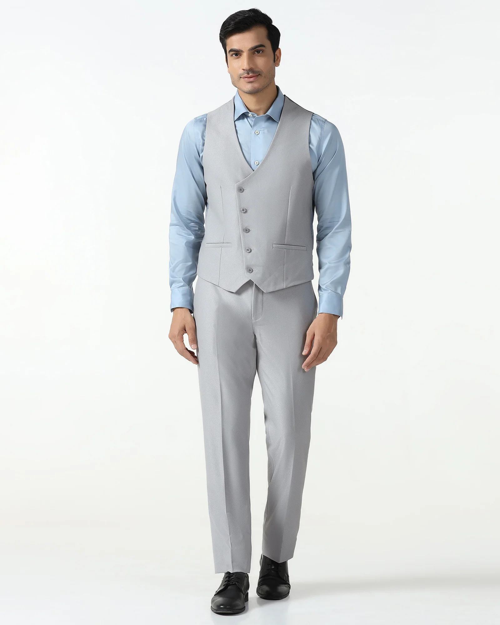 Three Piece Grey Textured Formal Suit - Kennie - Image 5