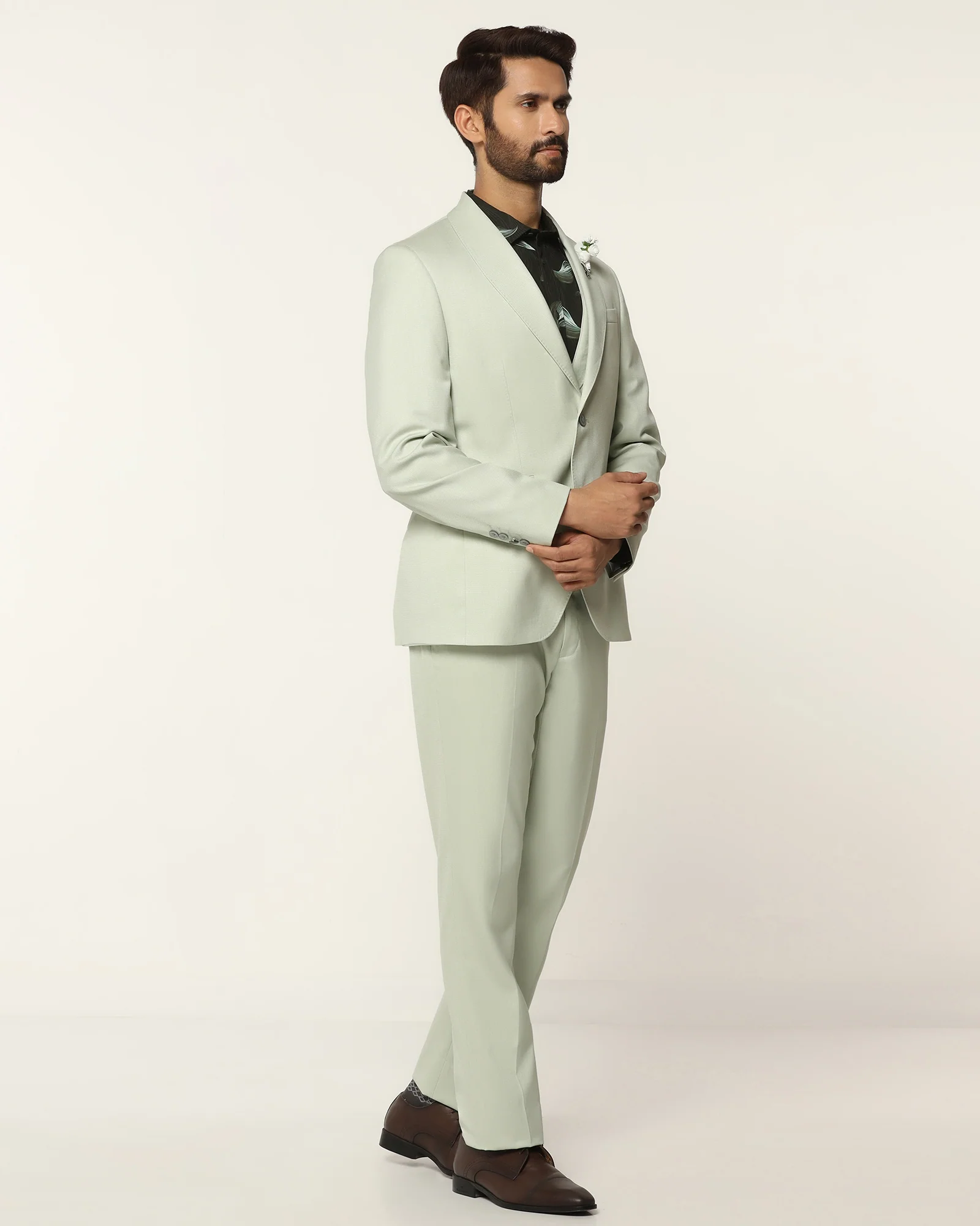 Three Piece Mint Textured Formal Suit - Steddle - Image 3