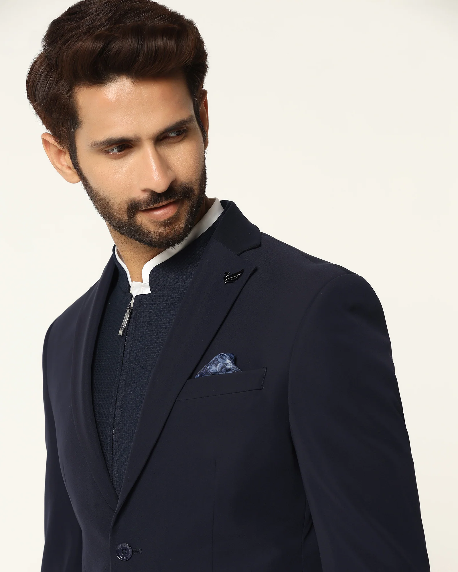 Three Piece Navy Textured Formal Suit - Josfer - Image 4