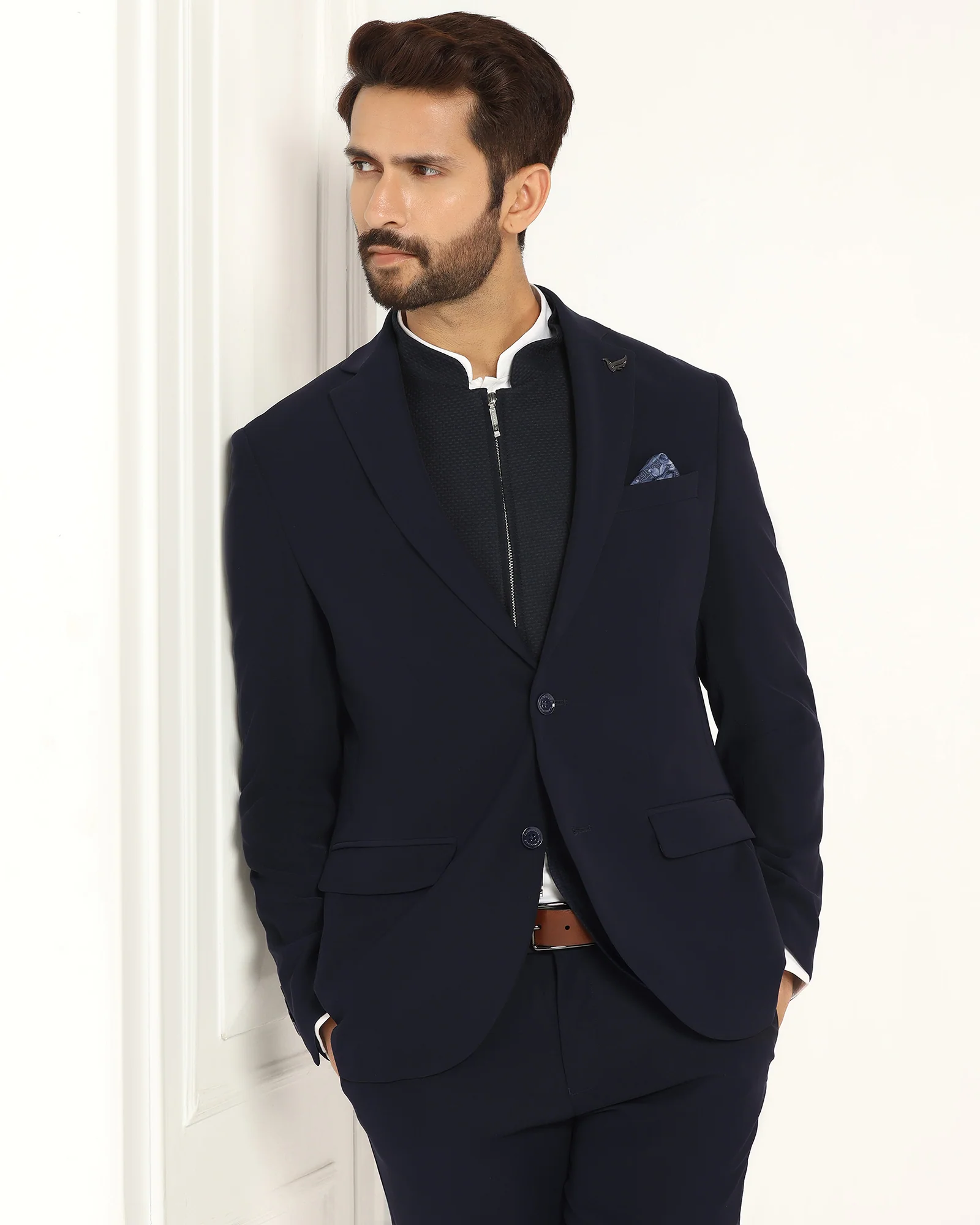 Three Piece Navy Textured Formal Suit - Josfer - Image 9