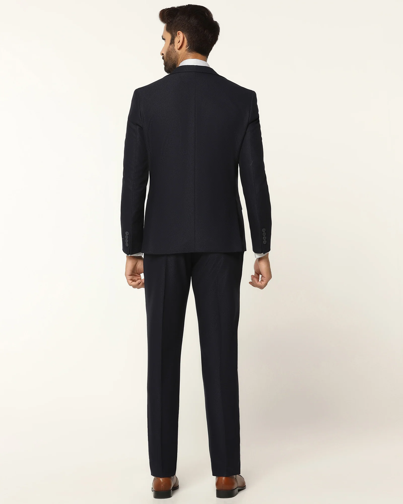 Three Piece Navy Textured Formal Suit - Kennie - Image 2