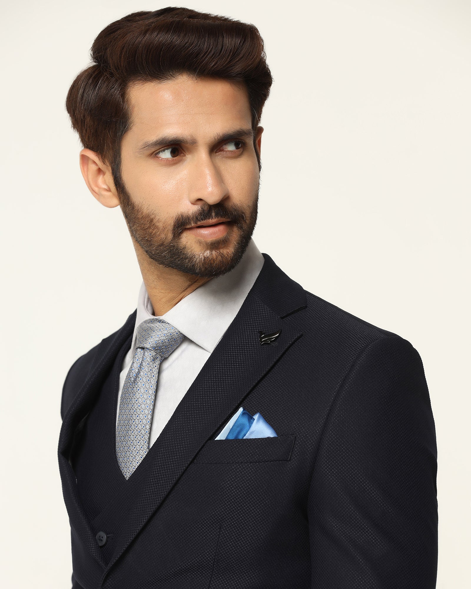 Three Piece Navy Textured Formal Suit - Kennie - Image 4