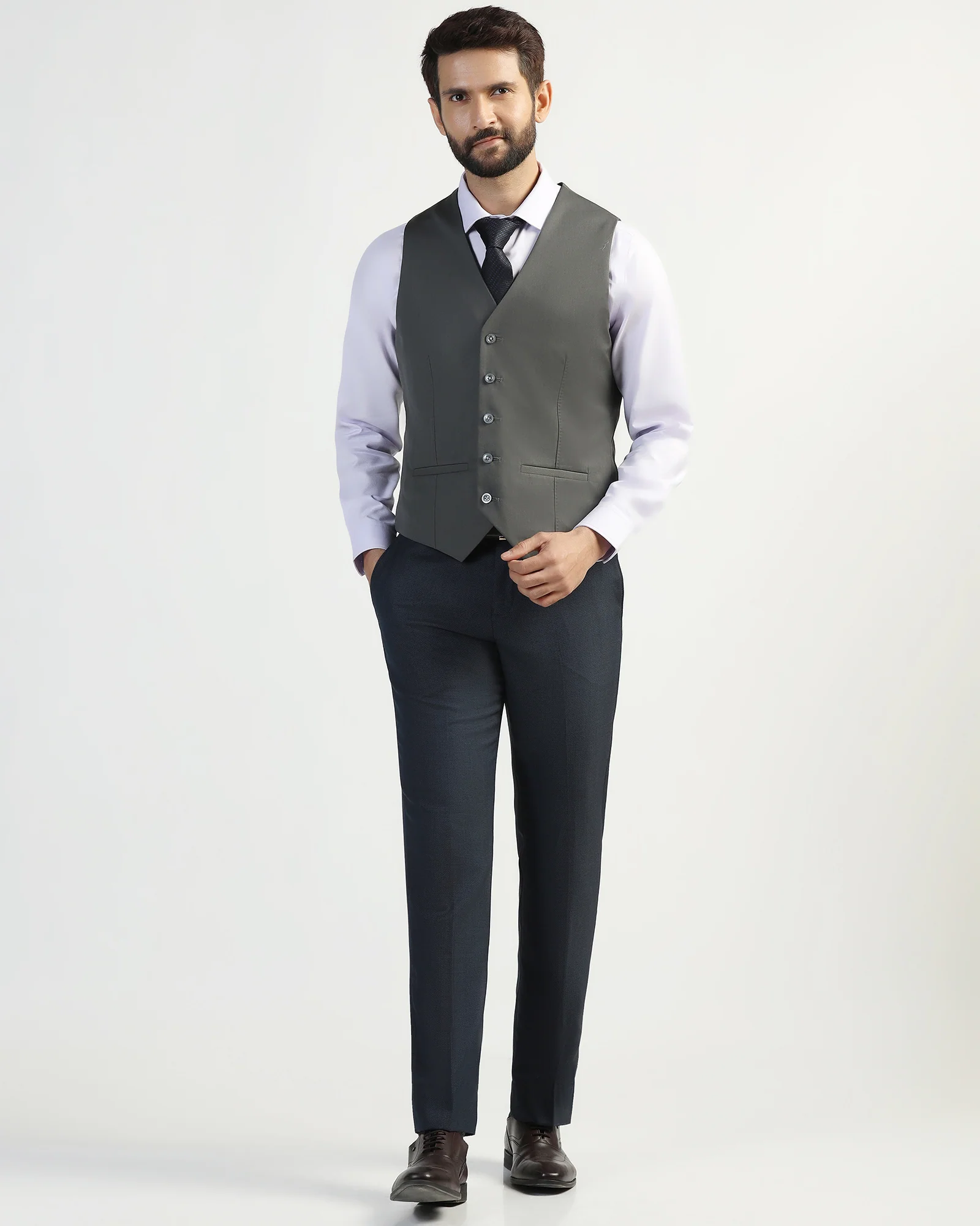Three Piece Navy Textured Formal Suit - Kepner - Image 6