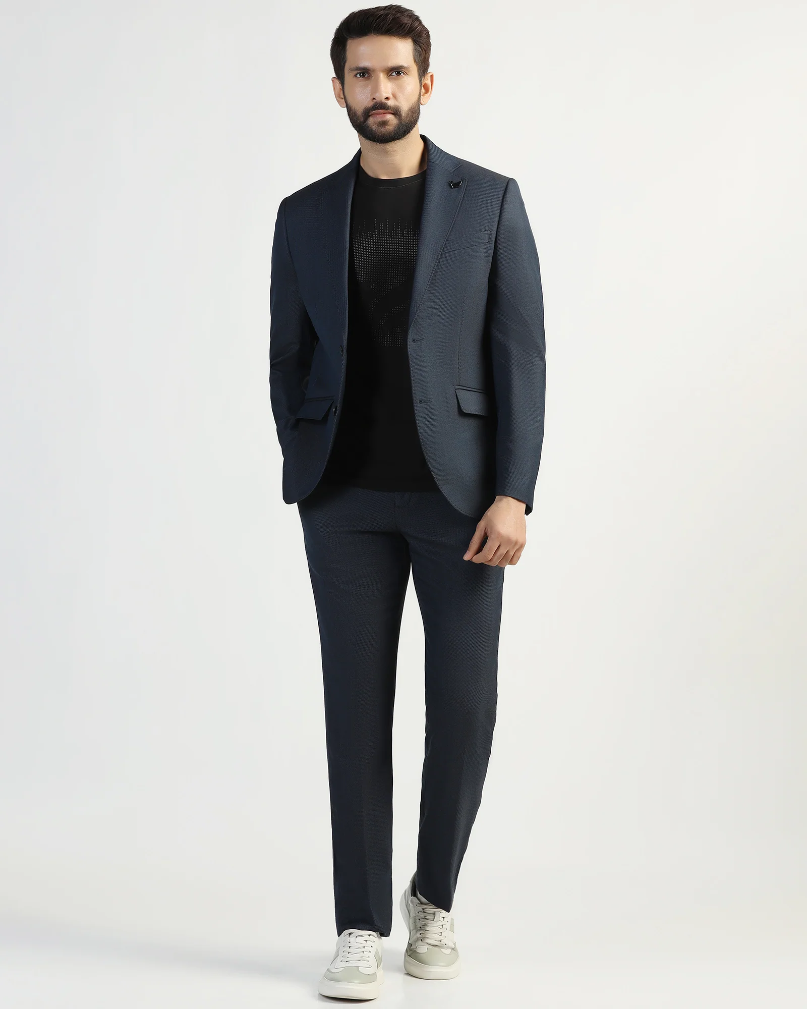 Three Piece Navy Textured Formal Suit - Kepner - Image 8