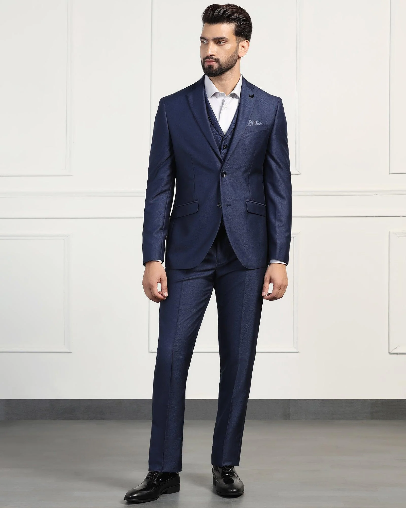 Three Piece Navy Textured Formal Suit - Norman - Image 3