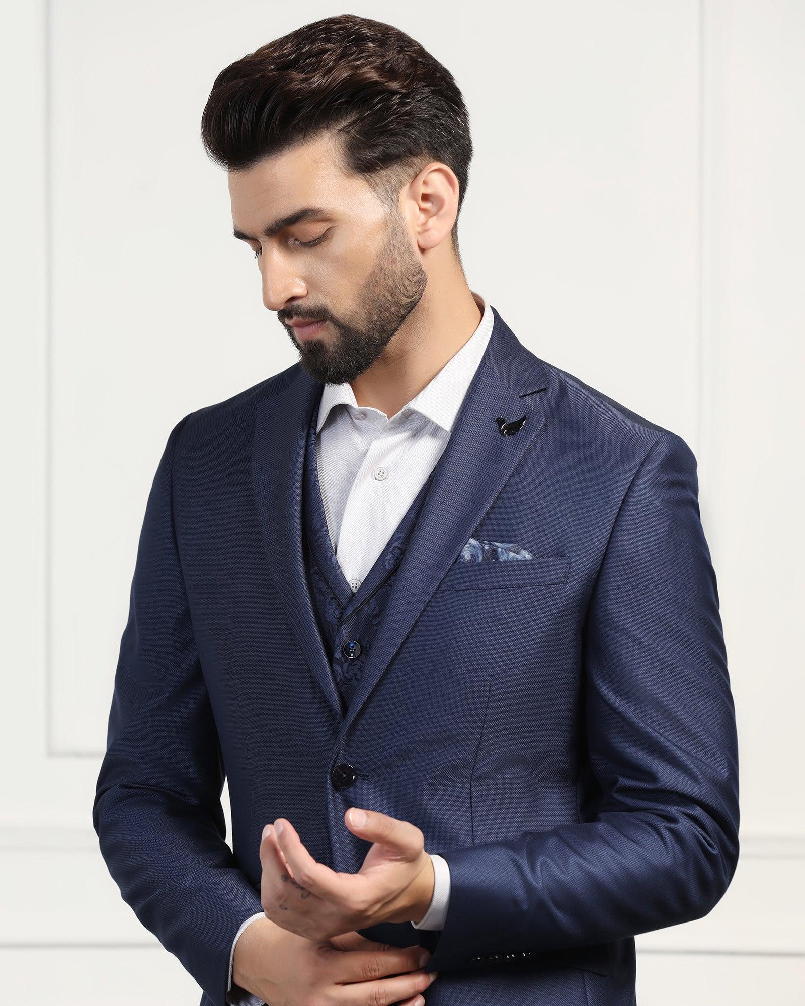 Three Piece Navy Textured Formal Suit - Norman - Image 4