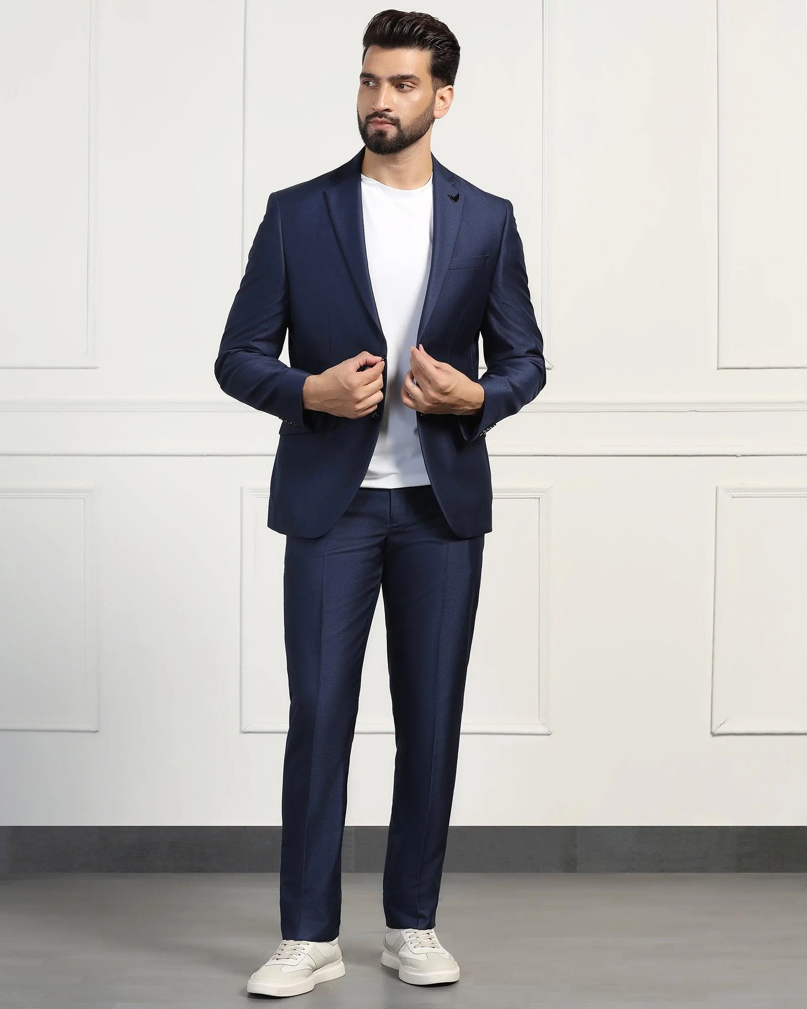Three Piece Navy Textured Formal Suit - Norman - Image 9
