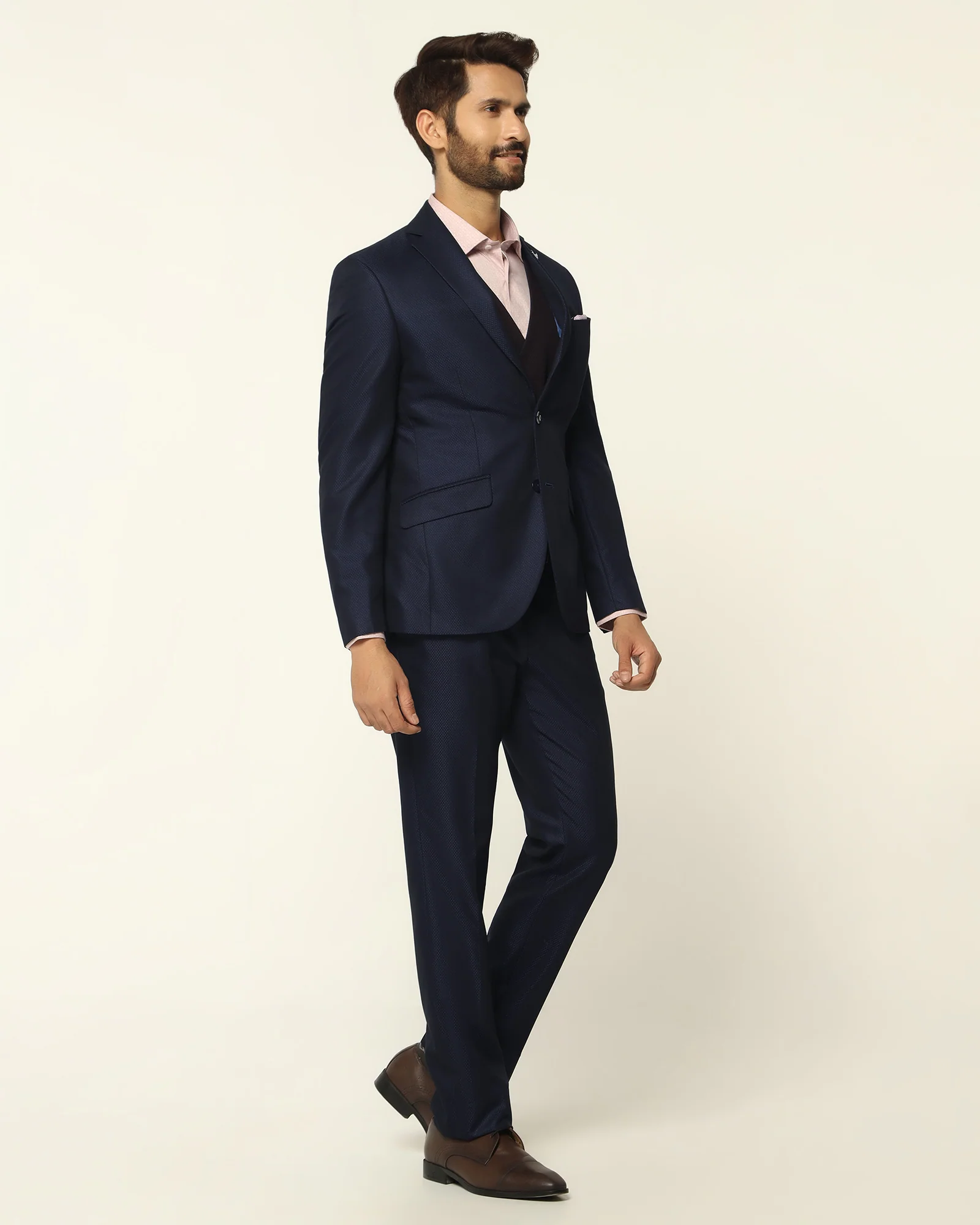 Three Piece Navy Textured Formal Suit - Rayner - Image 10