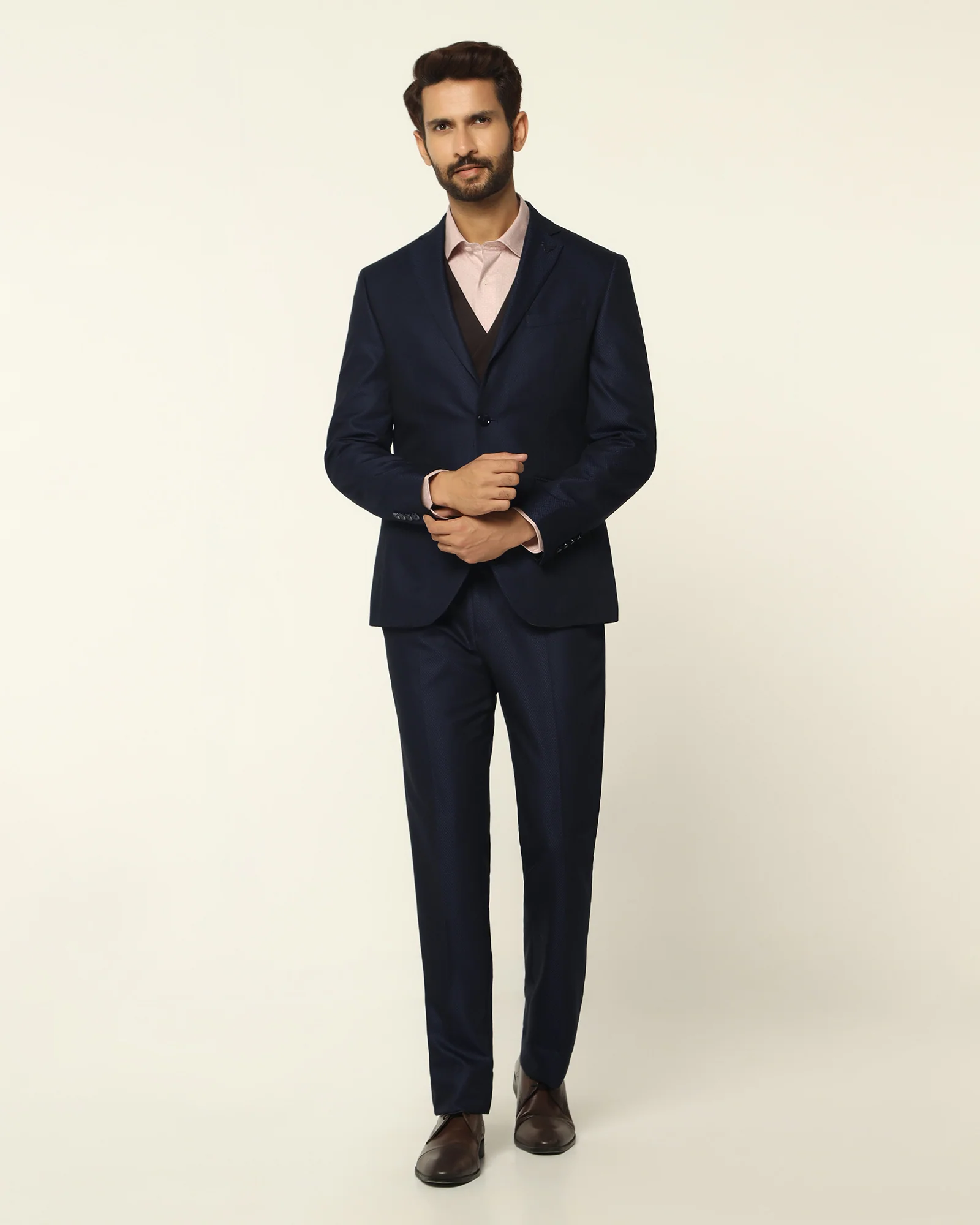 Three Piece Navy Textured Formal Suit - Rayner - Image 3