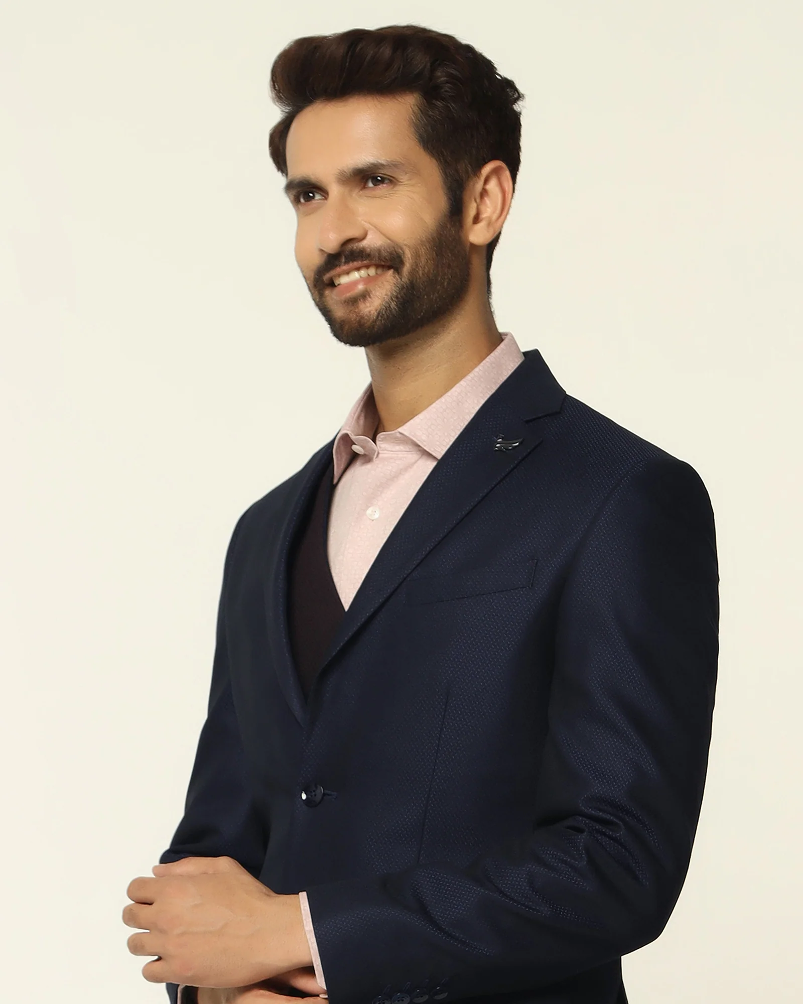 Three Piece Navy Textured Formal Suit - Rayner - Image 4