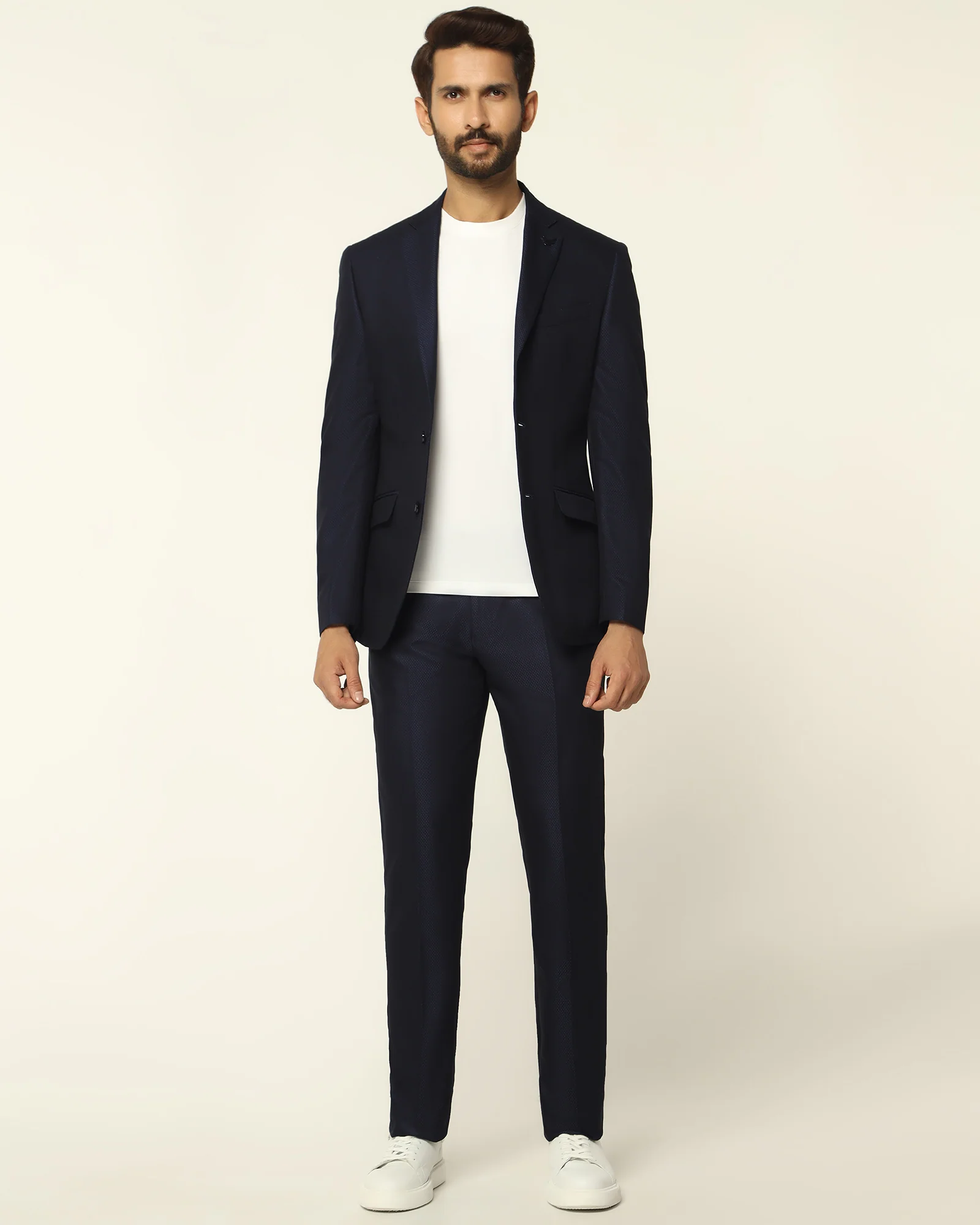 Three Piece Navy Textured Formal Suit - Rayner - Image 8