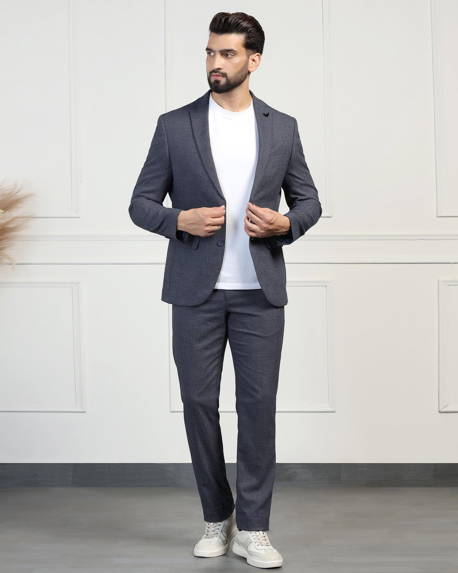 Three Piece Navy Textured Formal Suit - Helm - Image 10