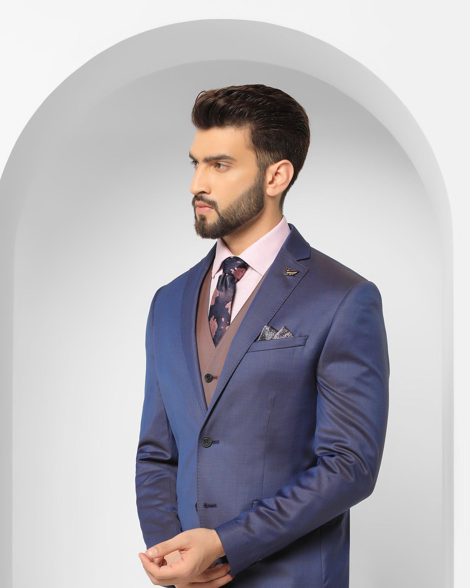 Luxe Three Piece Navy Textured Formal Suit - Jade - Image 10