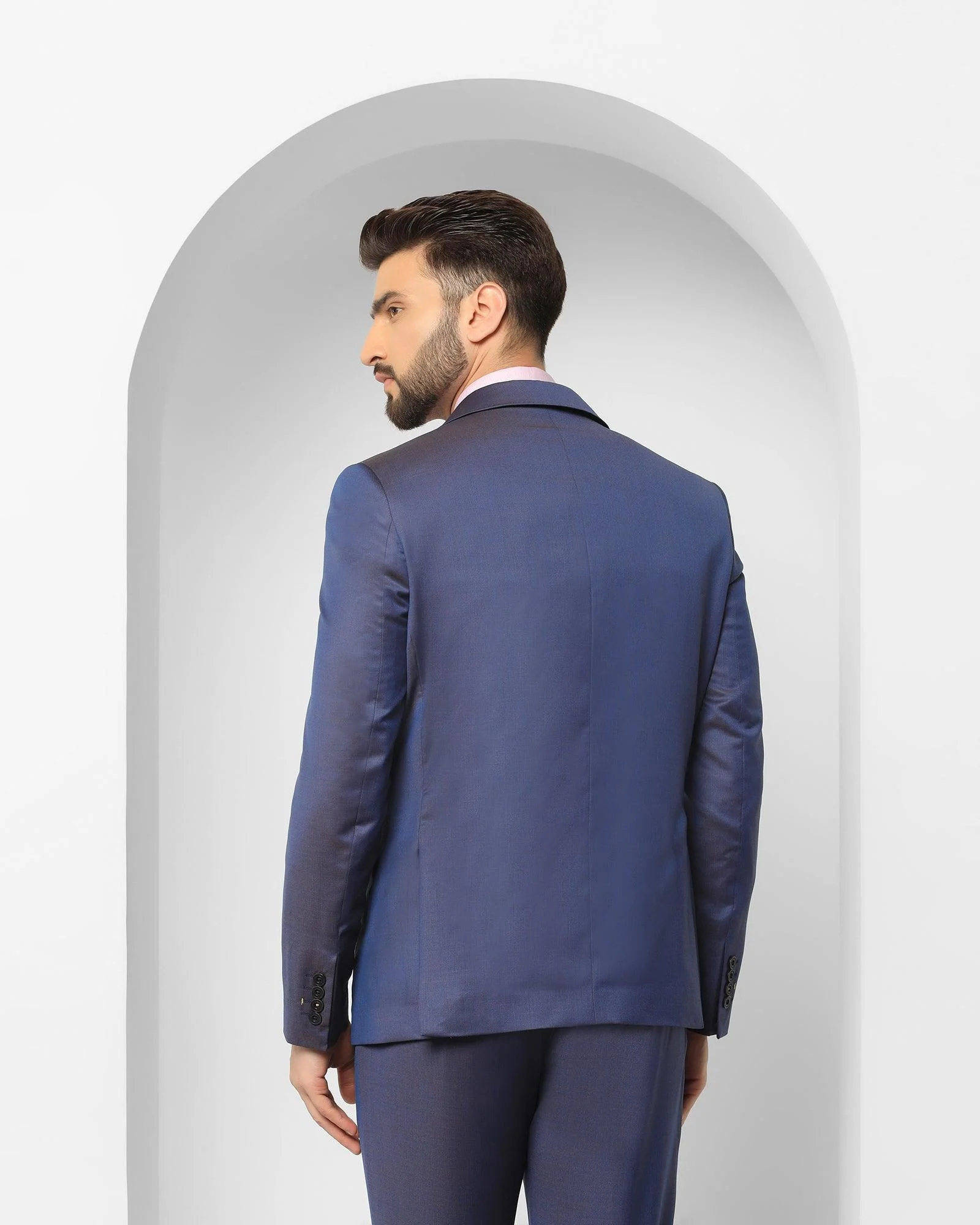 Luxe Three Piece Navy Textured Formal Suit - Jade - Image 2