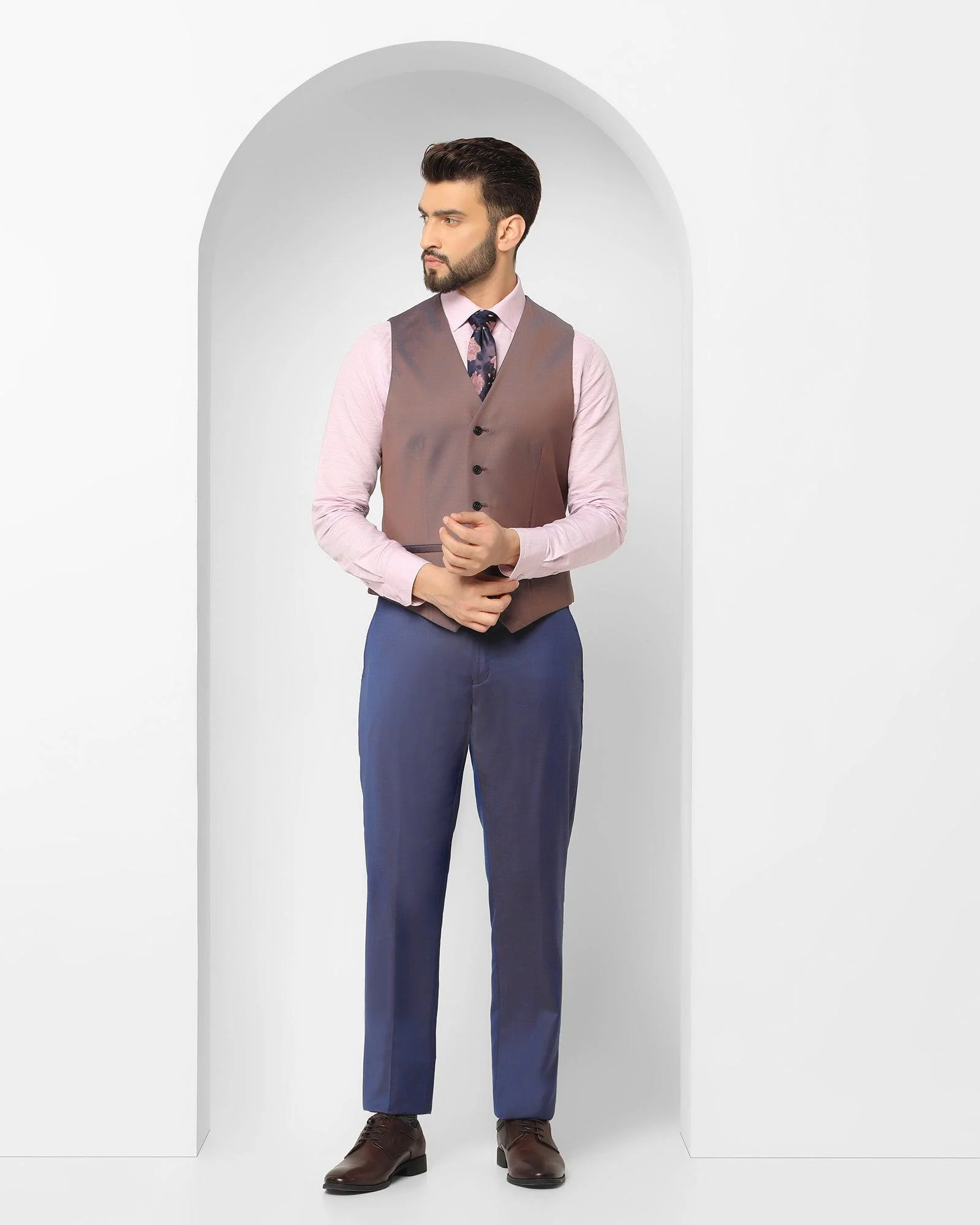 Luxe Three Piece Navy Textured Formal Suit - Jade - Image 6