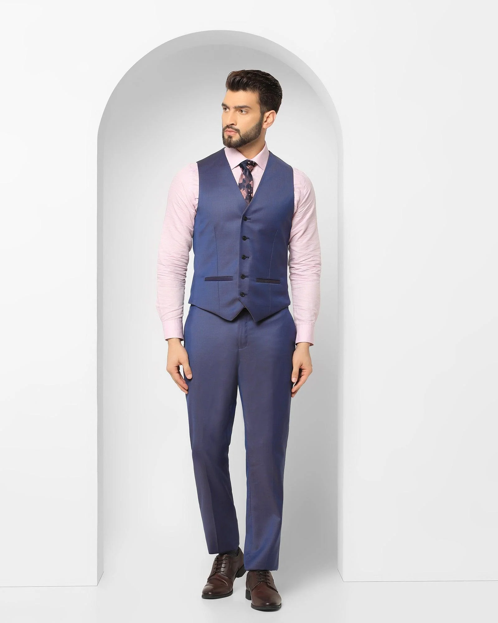 Luxe Three Piece Navy Textured Formal Suit - Jade - Image 7