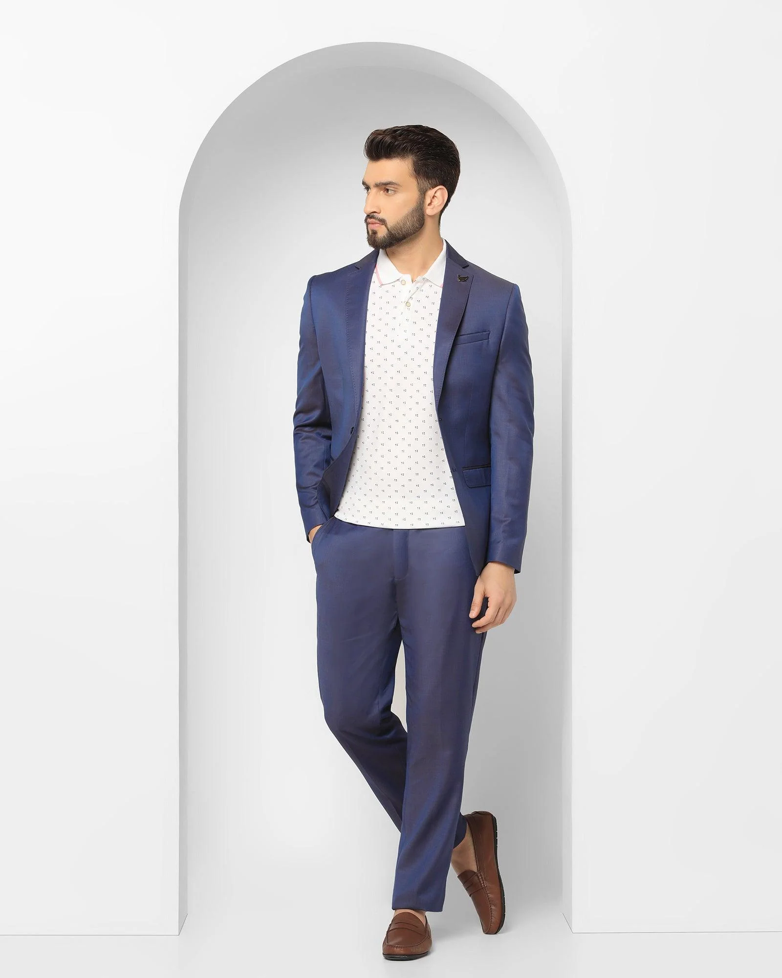 Luxe Three Piece Navy Textured Formal Suit - Jade - Image 8
