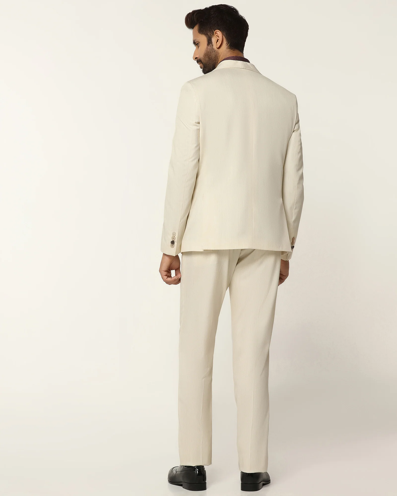 Three Piece Off White Textured Formal Suit - Steddle - Image 2