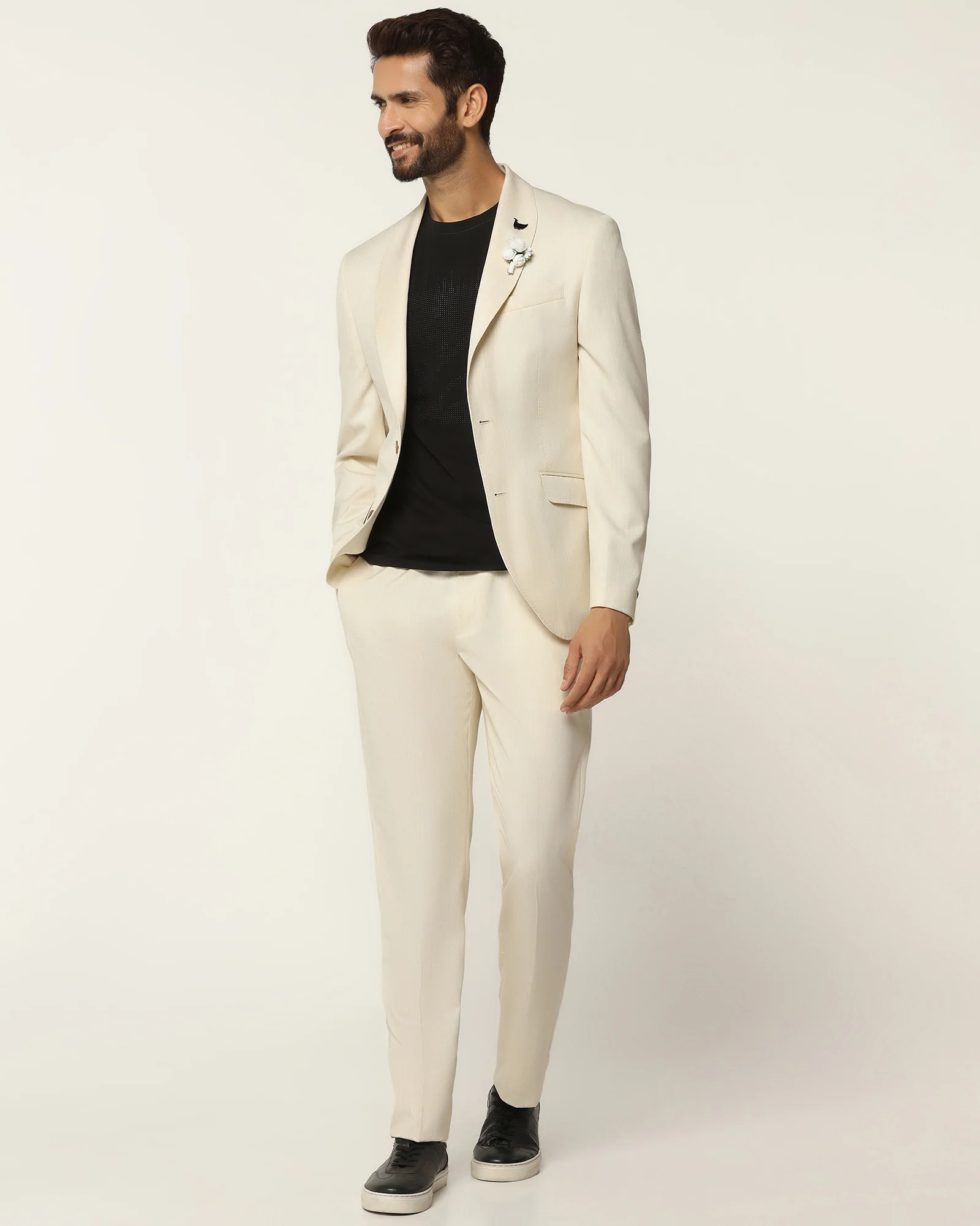 Three Piece Off White Textured Formal Suit - Steddle - Image 7