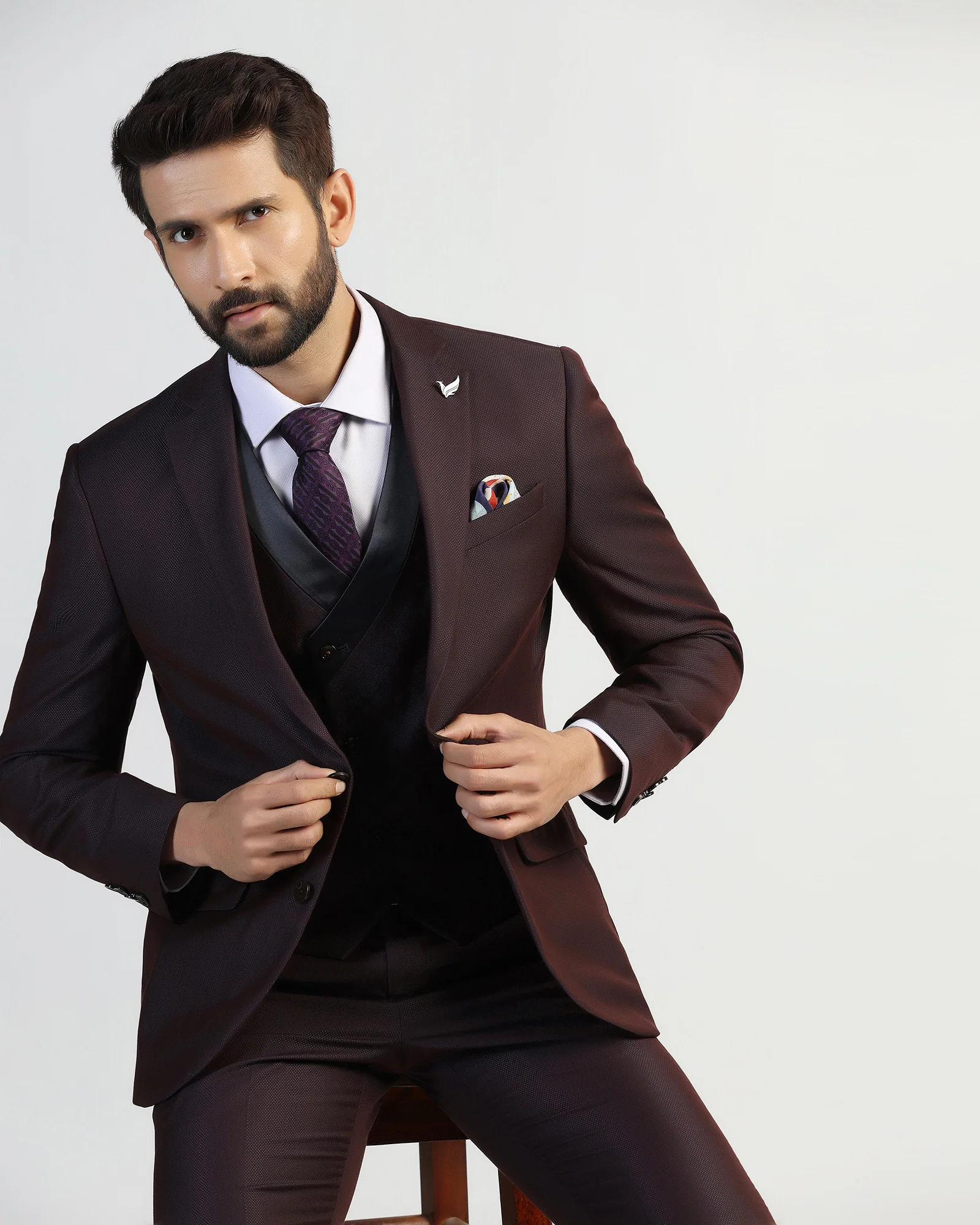 Three Piece Purple Textured Formal Suit - Helter - Image 10