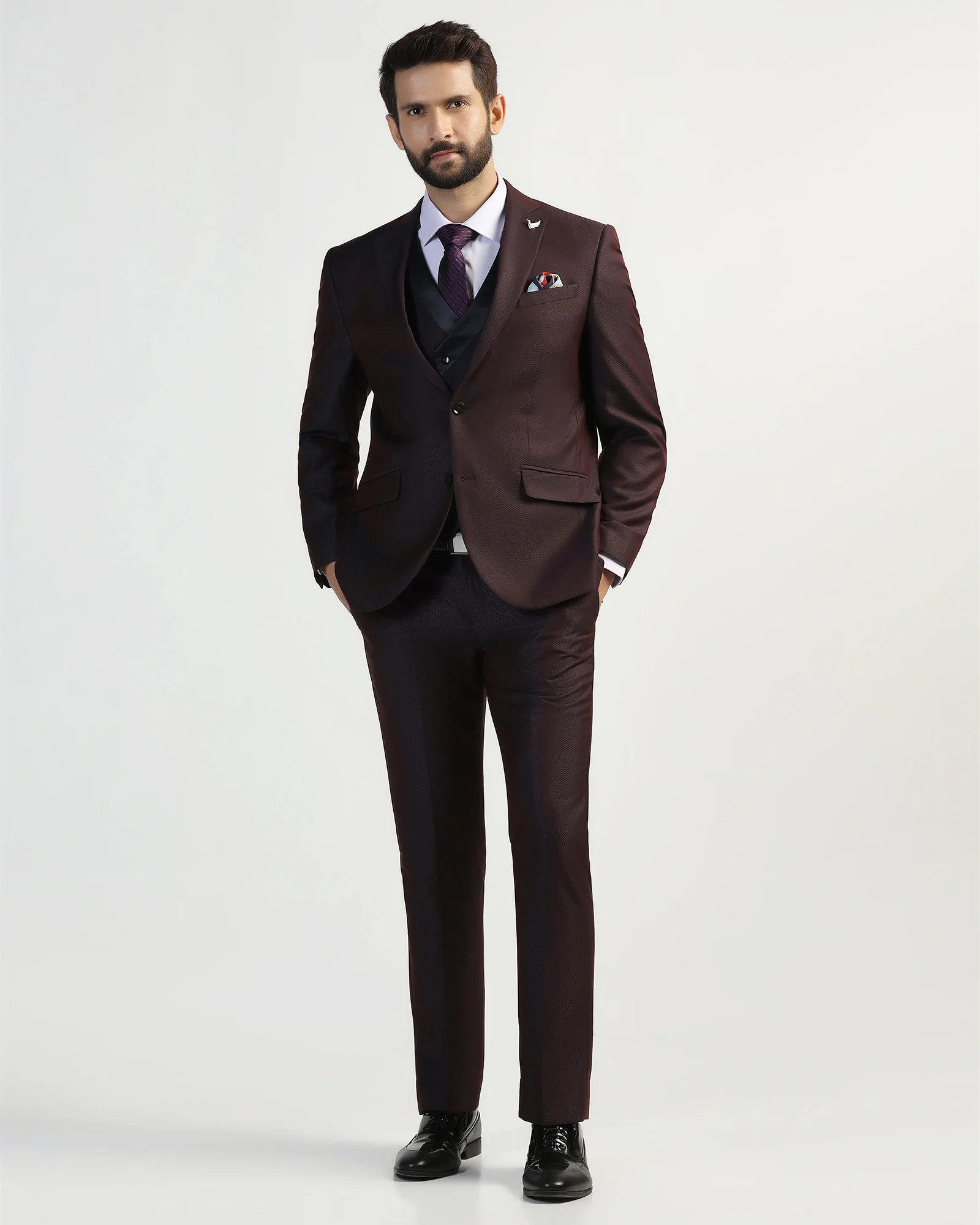Three Piece Purple Textured Formal Suit - Helter - Image 3
