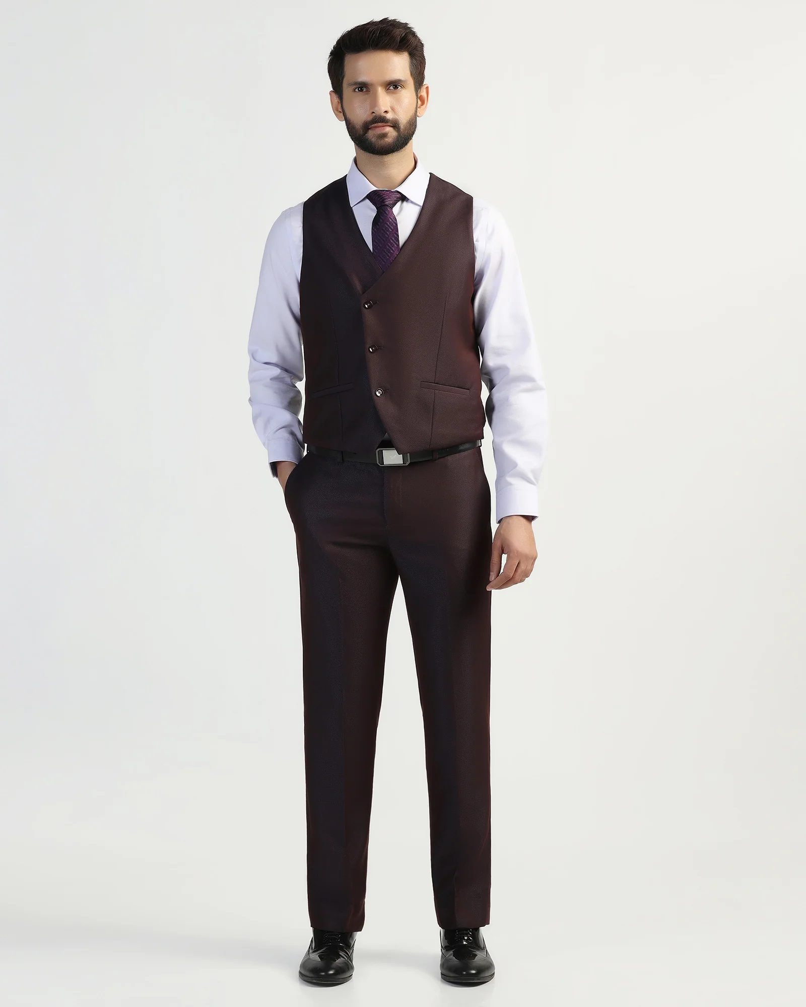 Three Piece Purple Textured Formal Suit - Helter - Image 5