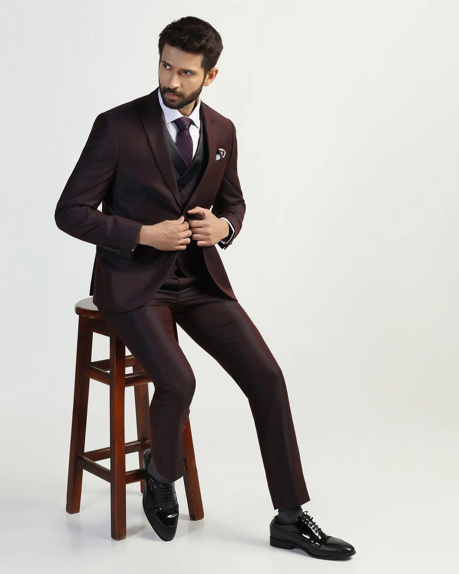 Three Piece Purple Textured Formal Suit - Helter - Image 9