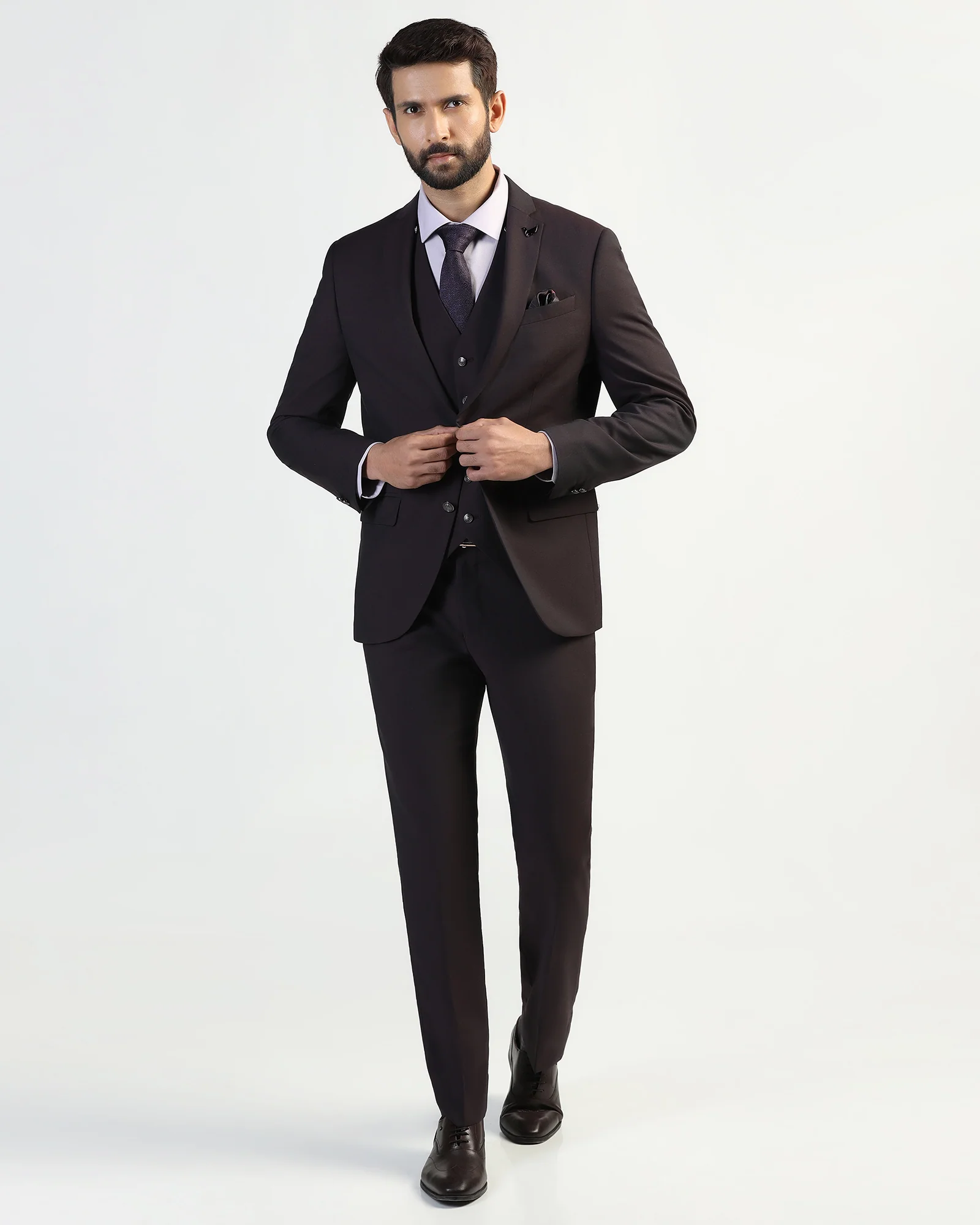 Three Piece Purple Textured Formal Suit - Macren - Image 3