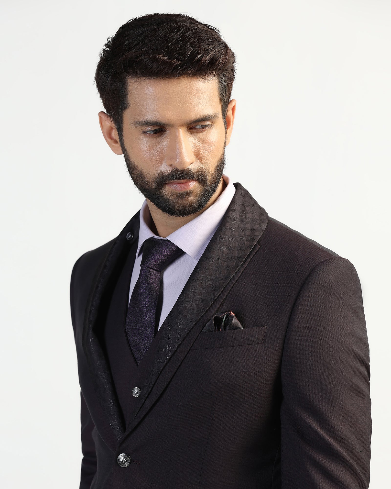 Three Piece Purple Textured Formal Suit - Macren - Image 4