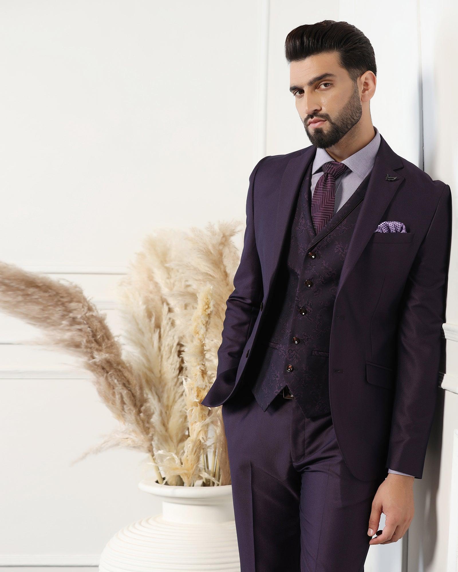 Three Piece Purple Textured Formal Suit - Norman - Image 10