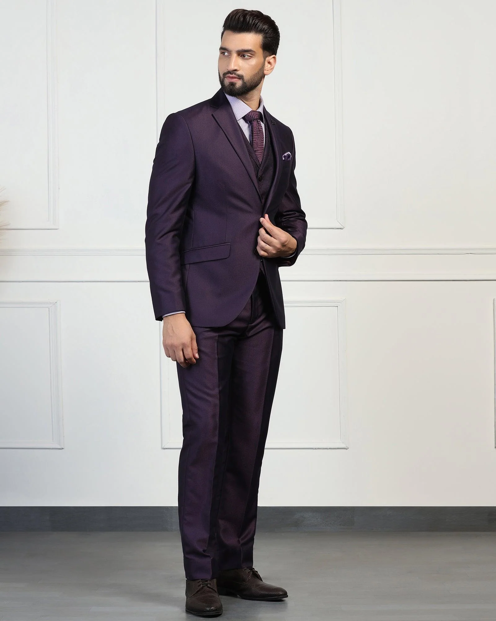 Three Piece Purple Textured Formal Suit - Norman - Image 2