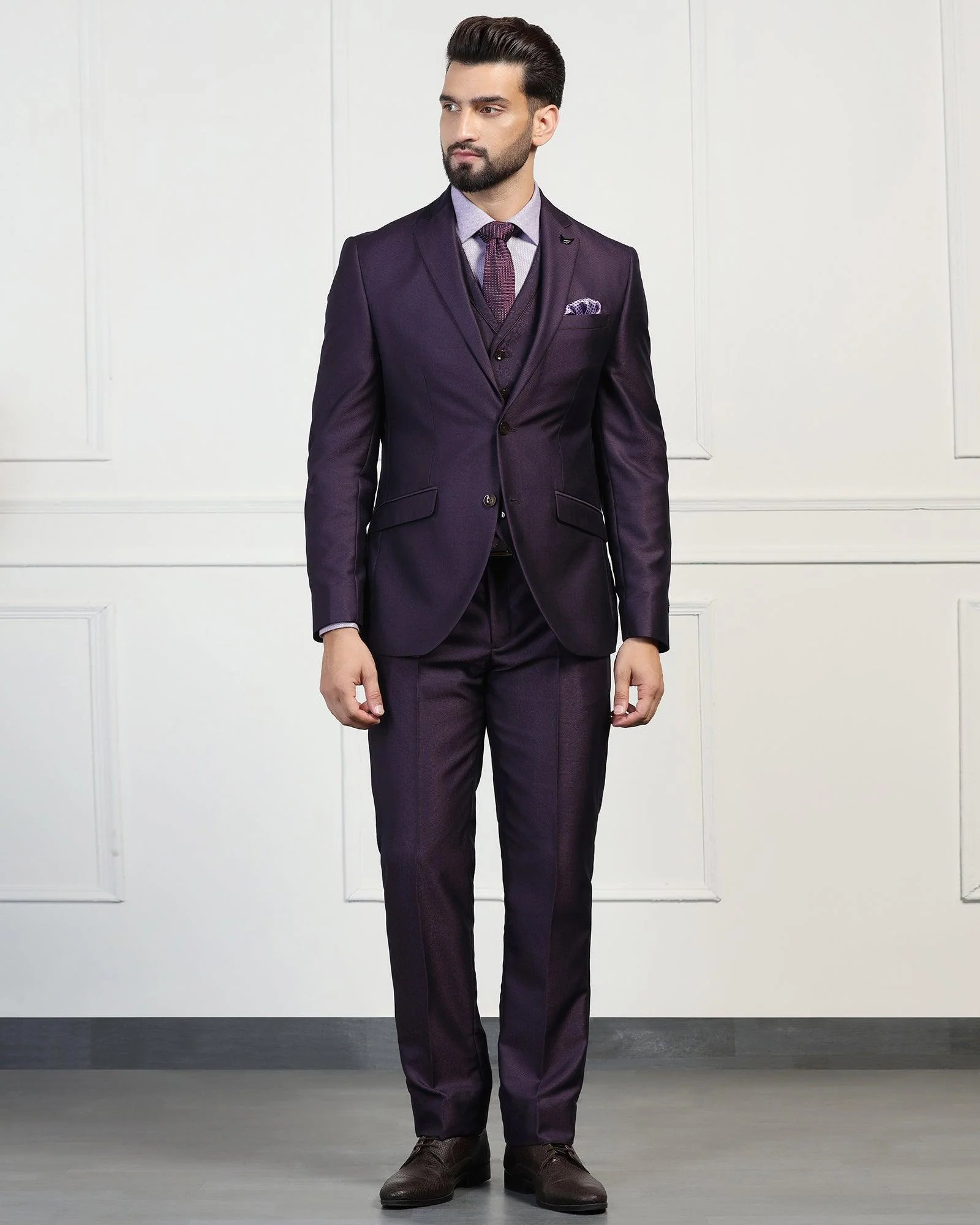 Three Piece Purple Textured Formal Suit - Norman - Image 3