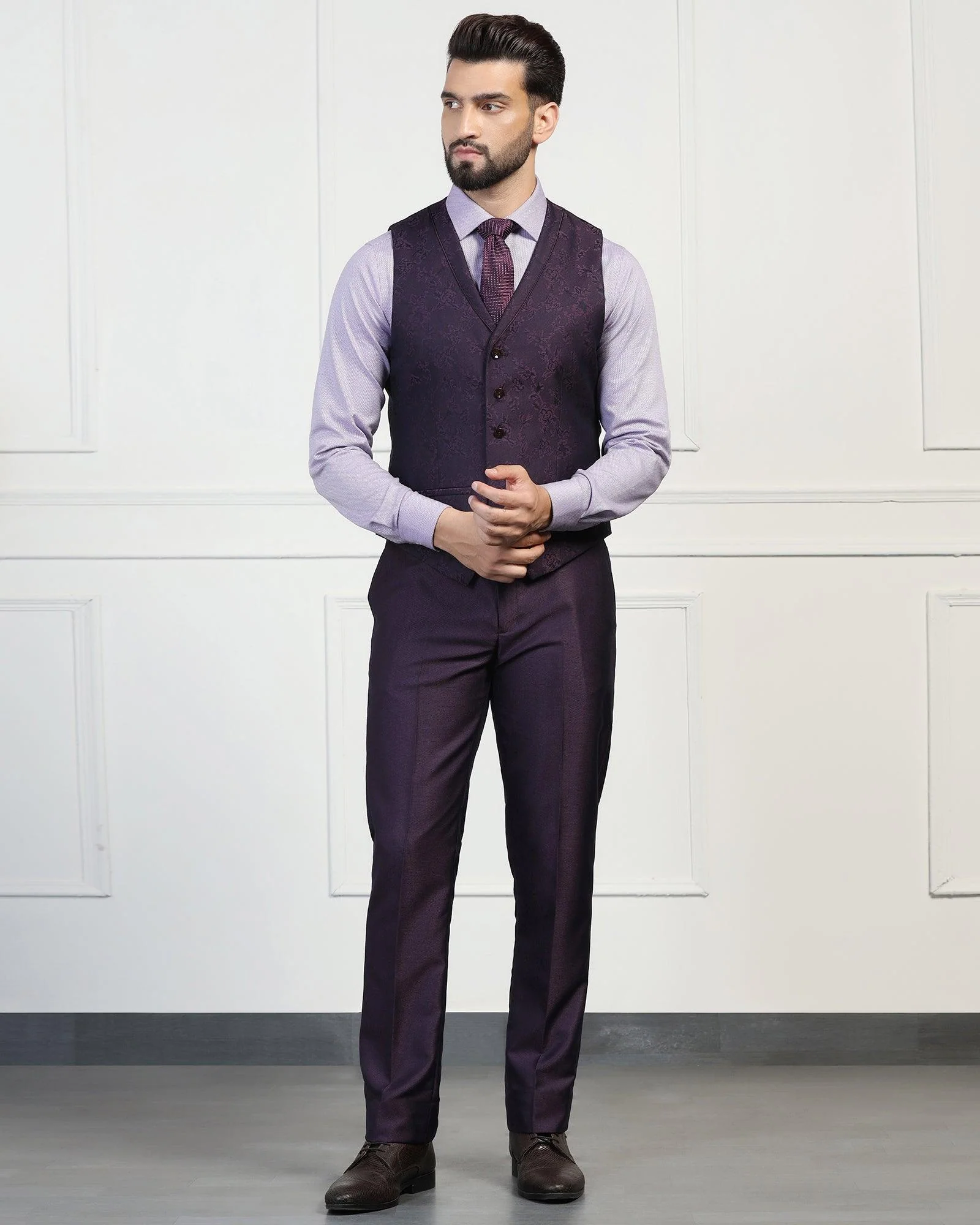 Three Piece Purple Textured Formal Suit - Norman - Image 8