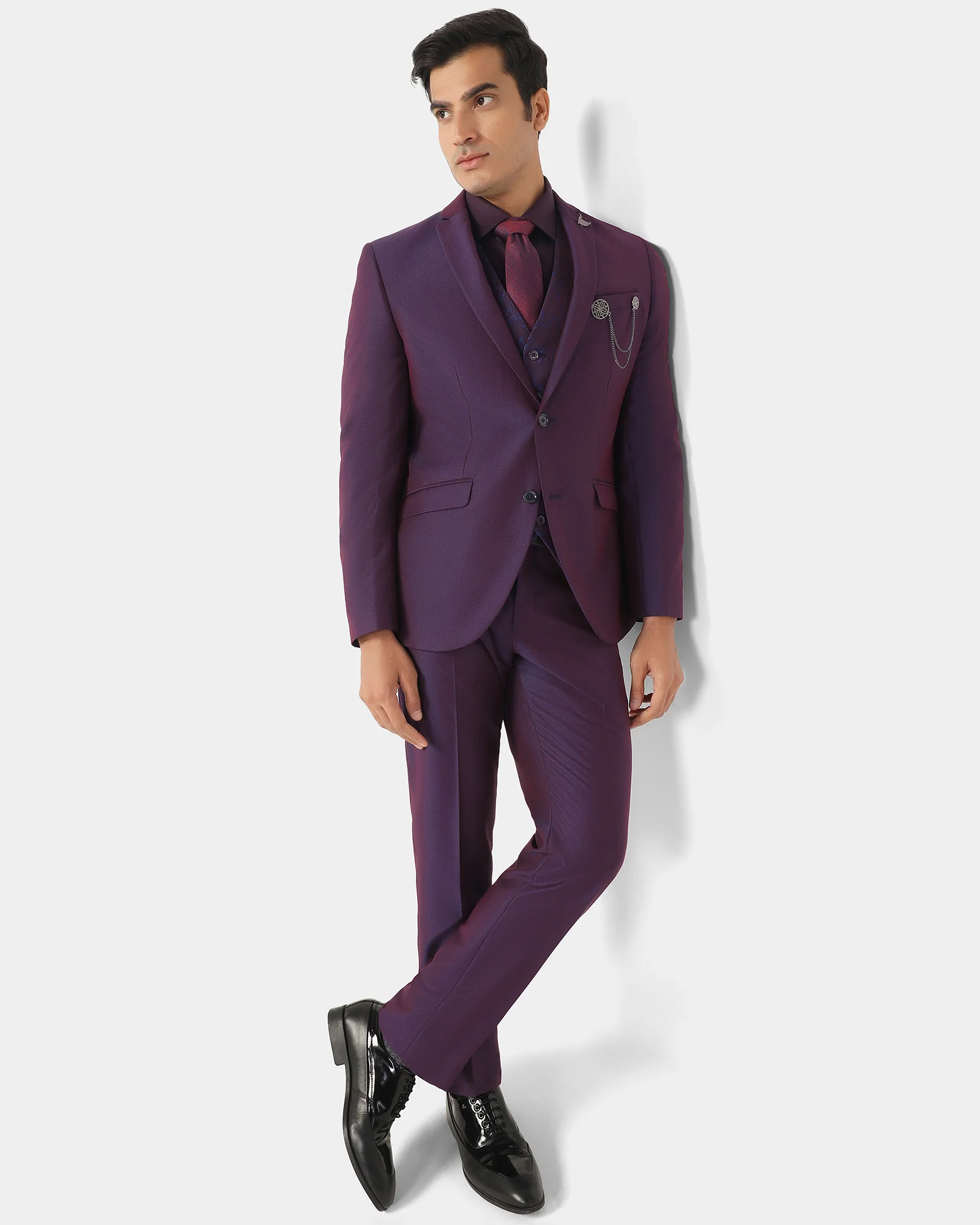Three Piece Purple Textured Formal Suit - Zenin - Image 3