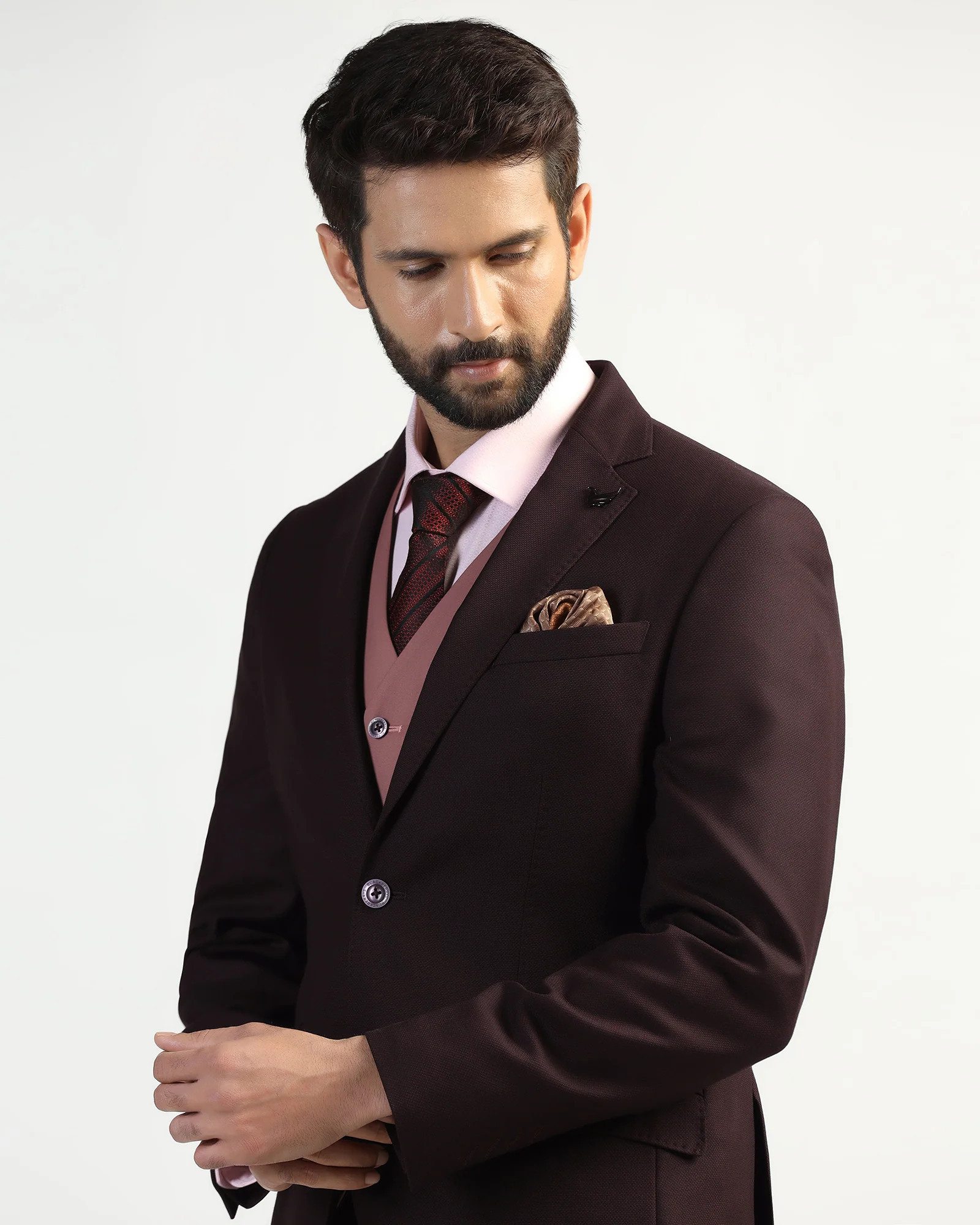 Three Piece Wine Textured Formal Suit - Kepner - Image 4