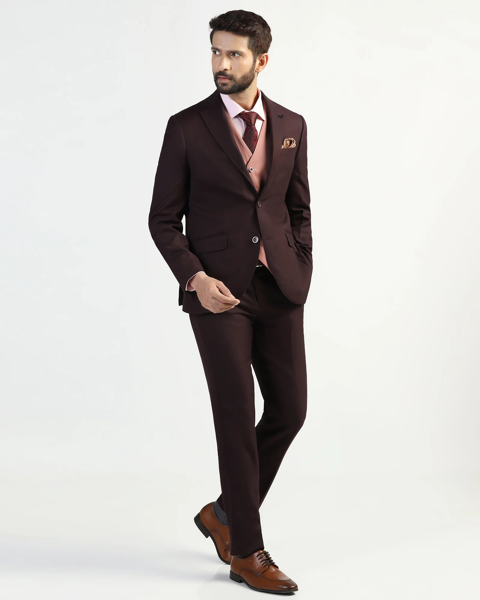 Three Piece Wine Textured Formal Suit - Kepner - Image 9