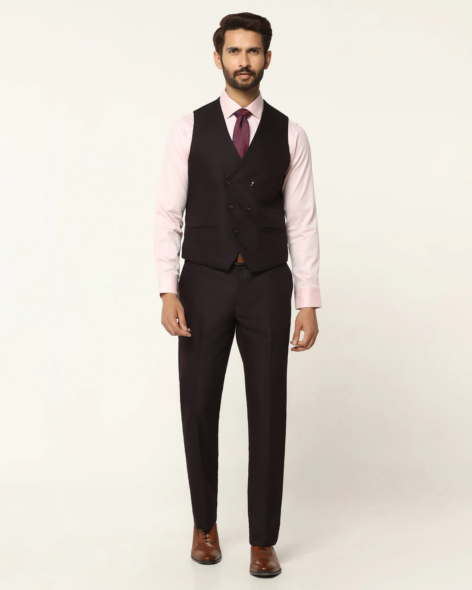 Three Piece Wine Textured Formal Suit - Rayner - Image 5