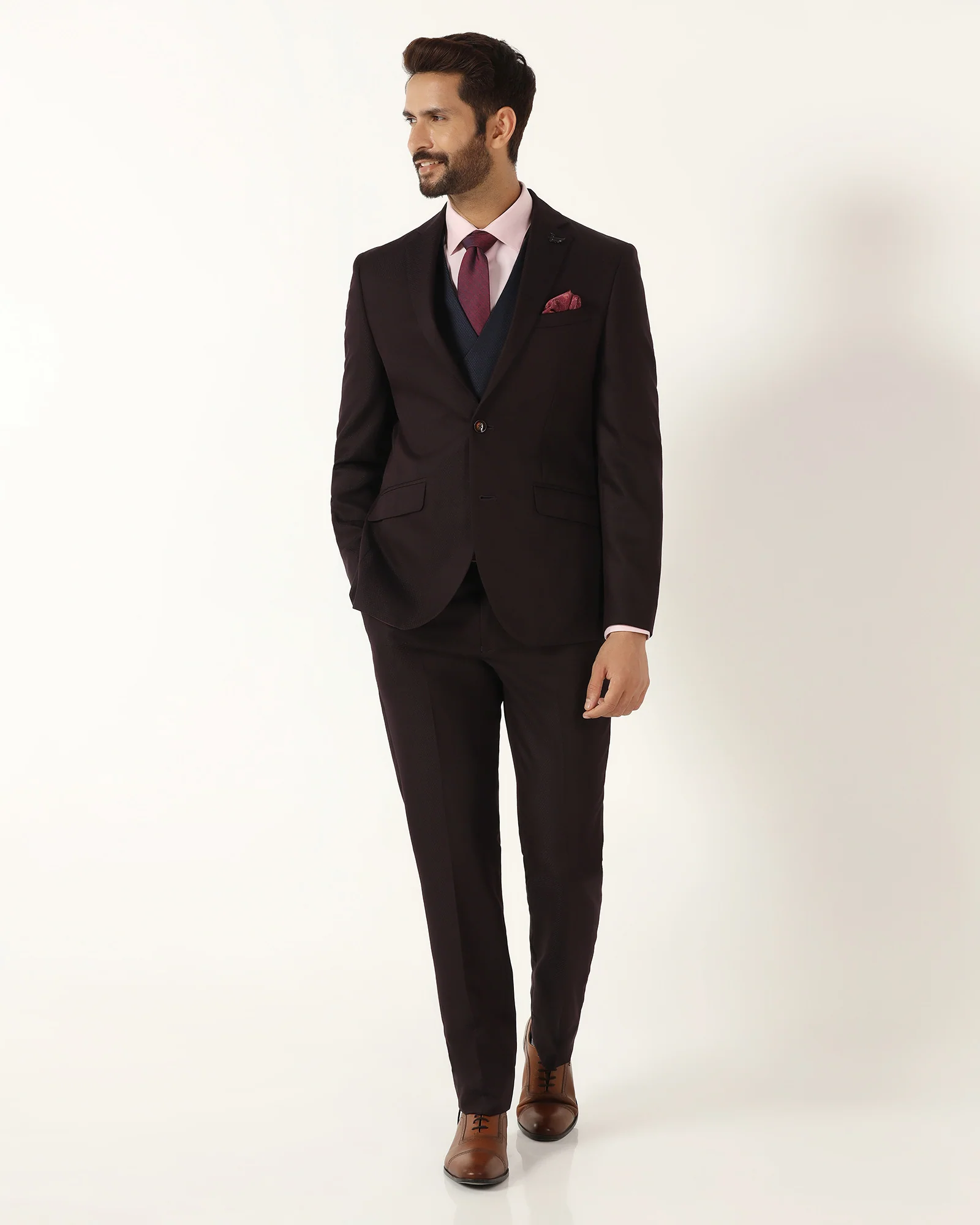 Three Piece Wine Textured Formal Suit - Rayner - Image 9