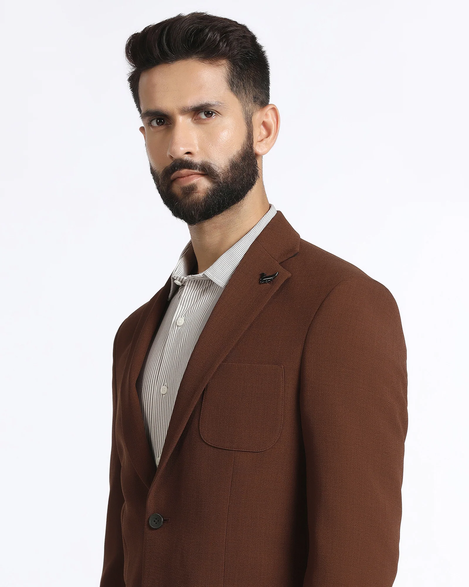 Tobacco Brown Solid Blazer - Modelo - Image 4